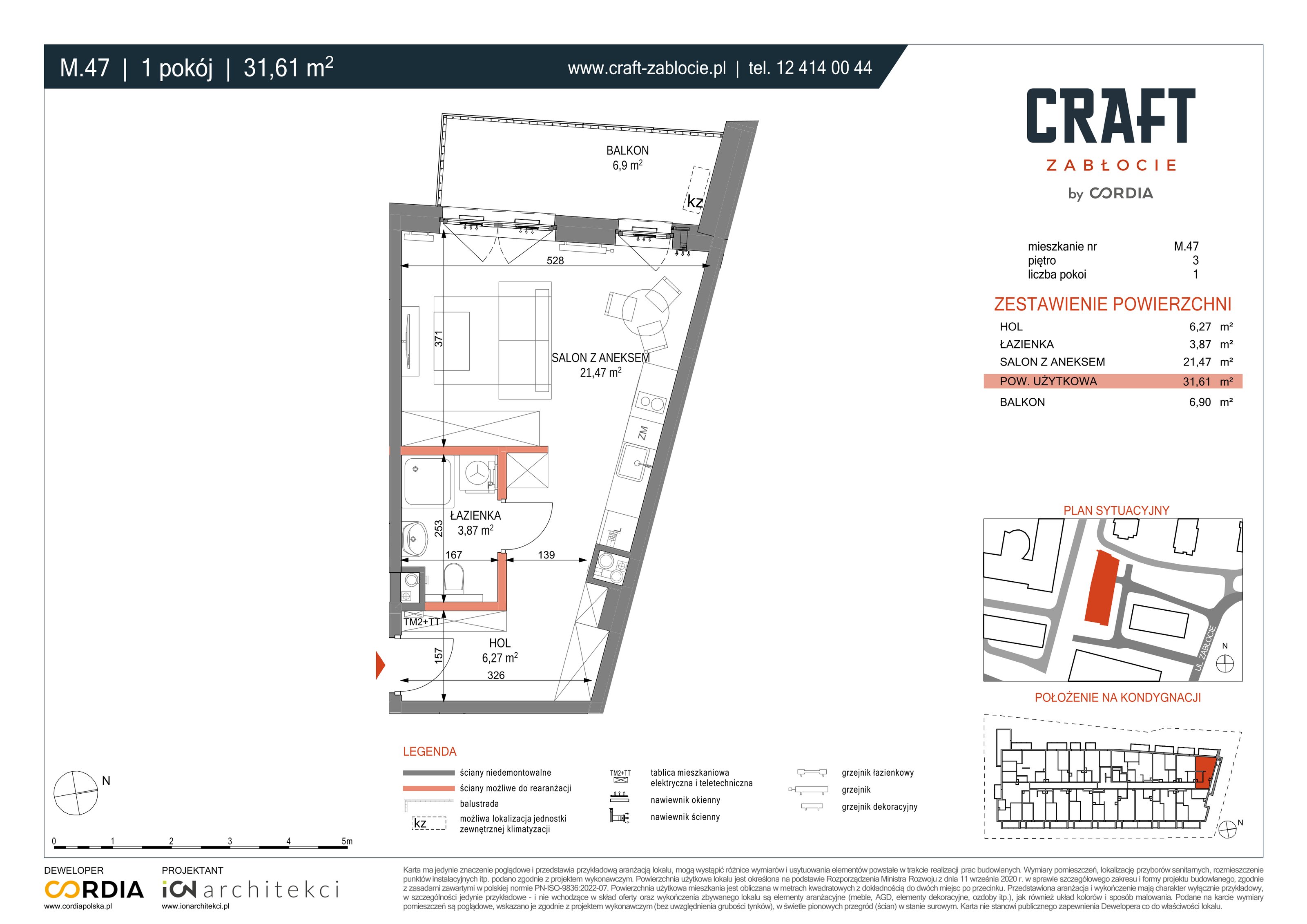 Mieszkanie 31,61 m², piętro 3, oferta nr M.47, Craft Zabłocie, Kraków, Podgórze, Zabłocie, ul. Zabłocie 20-idx