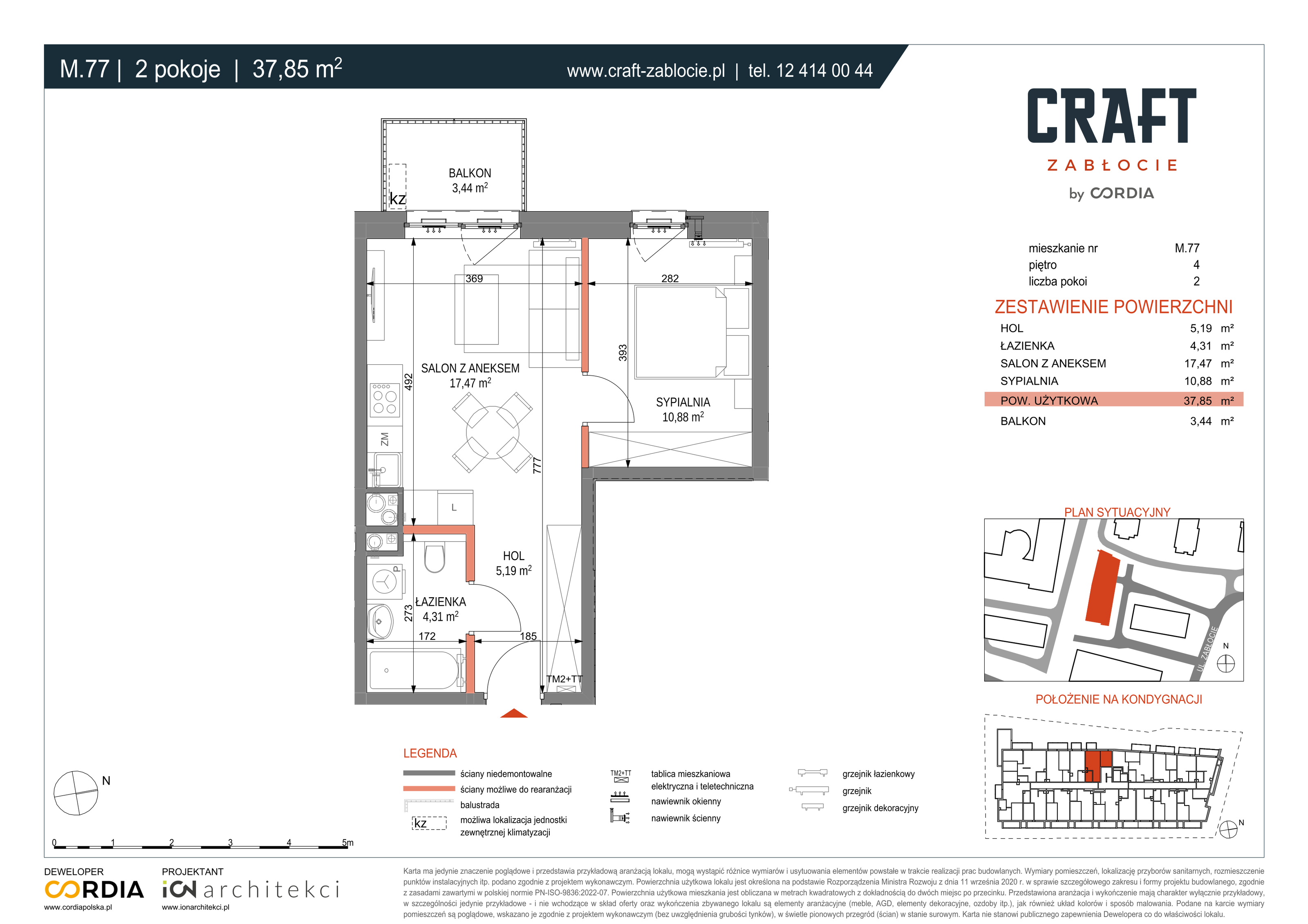 Mieszkanie 37,85 m², piętro 4, oferta nr M.77, Craft Zabłocie, Kraków, Podgórze, Zabłocie, ul. Zabłocie 20-idx