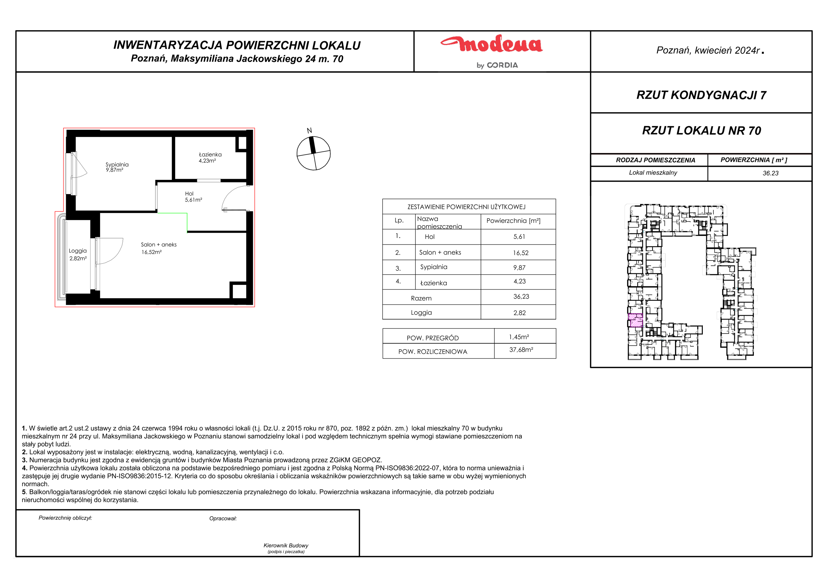 Mieszkanie 37,68 m², piętro 6, oferta nr 70, Modena, Poznań, Jeżyce, Jeżyce, ul. Jackowskiego 24-idx