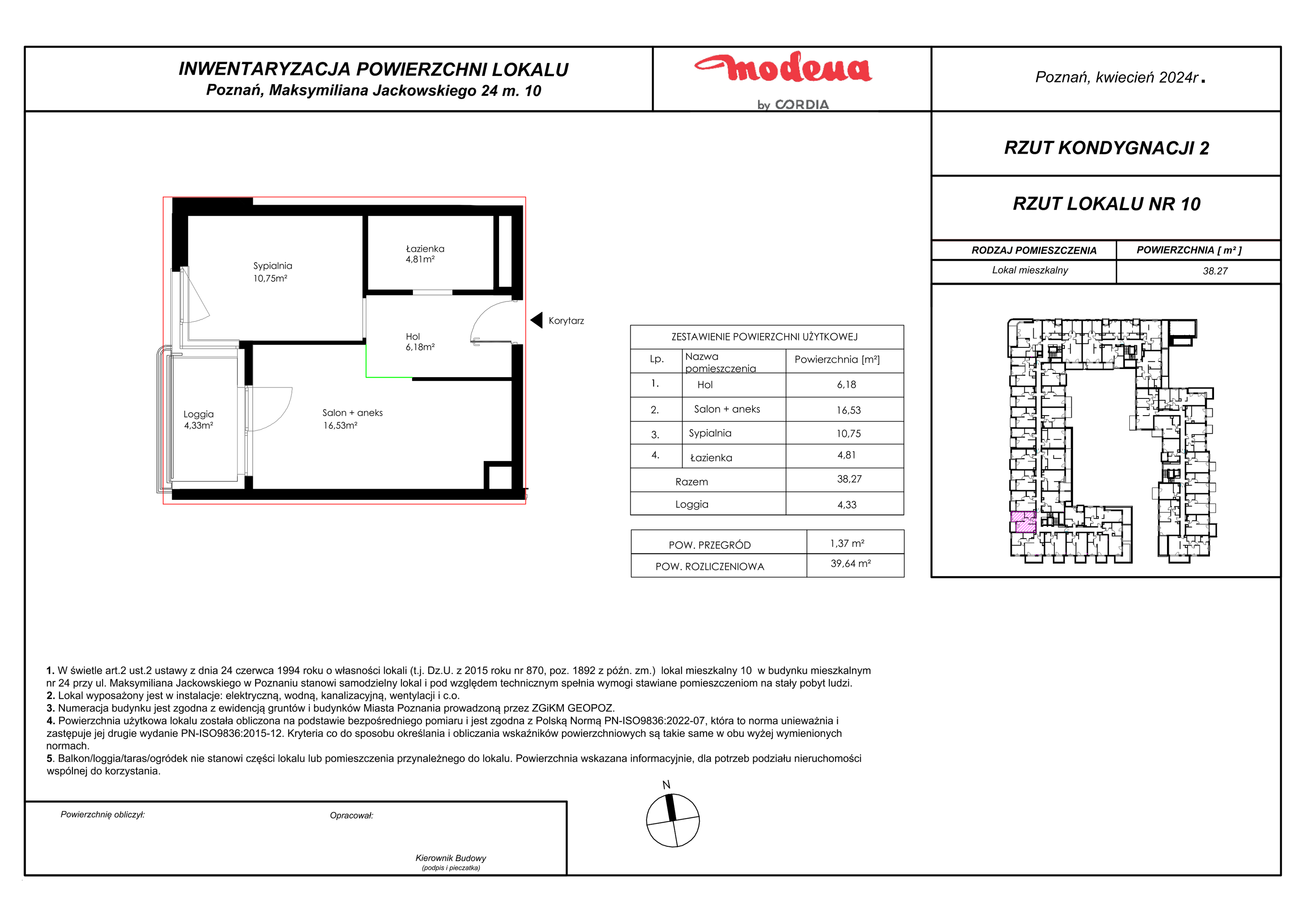 Mieszkanie 39,64 m², piętro 1, oferta nr 10, Modena, Poznań, Jeżyce, Jeżyce, ul. Jackowskiego 24-idx