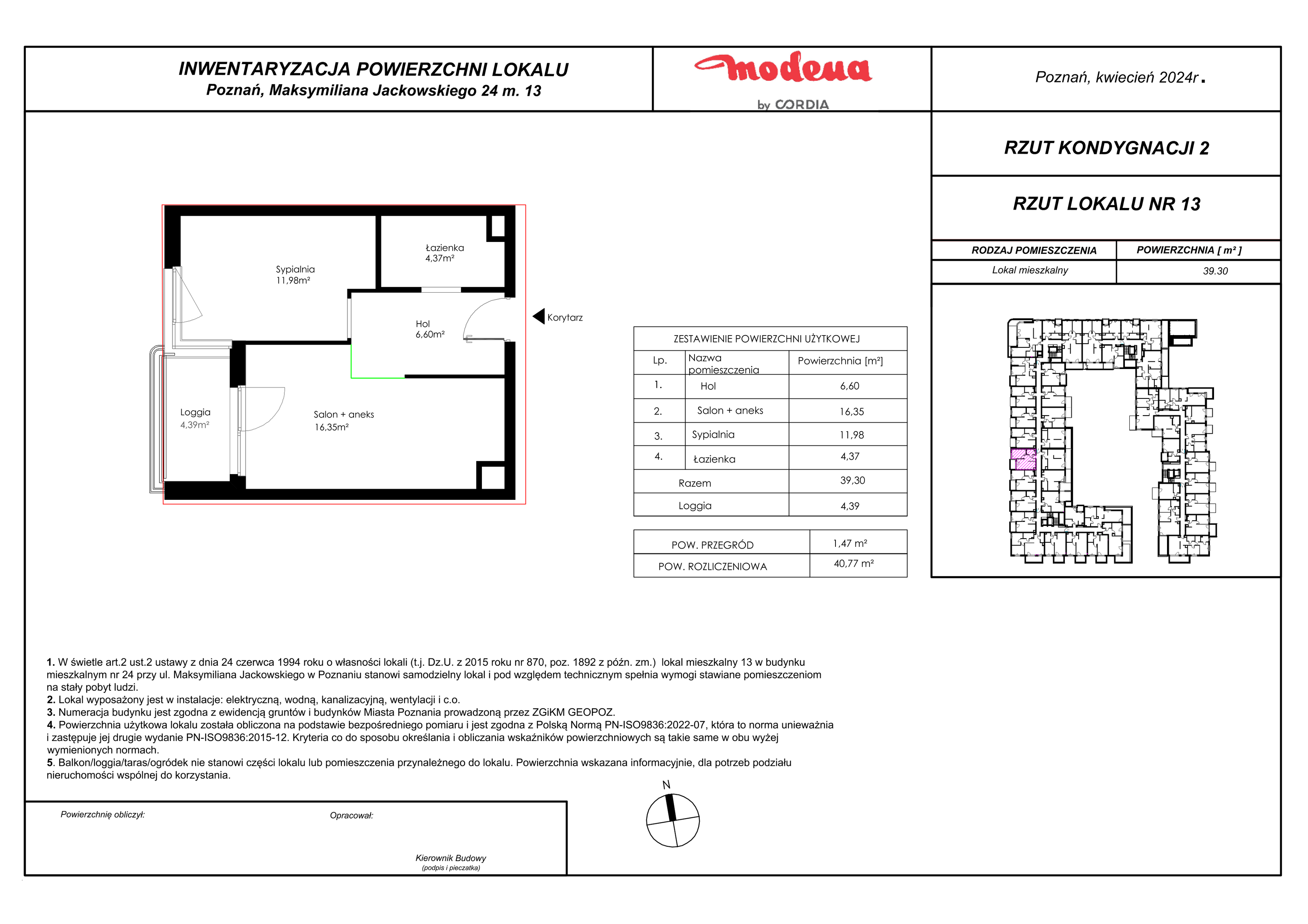 Mieszkanie 40,77 m², piętro 1, oferta nr 13, Modena, Poznań, Jeżyce, Jeżyce, ul. Jackowskiego 24-idx