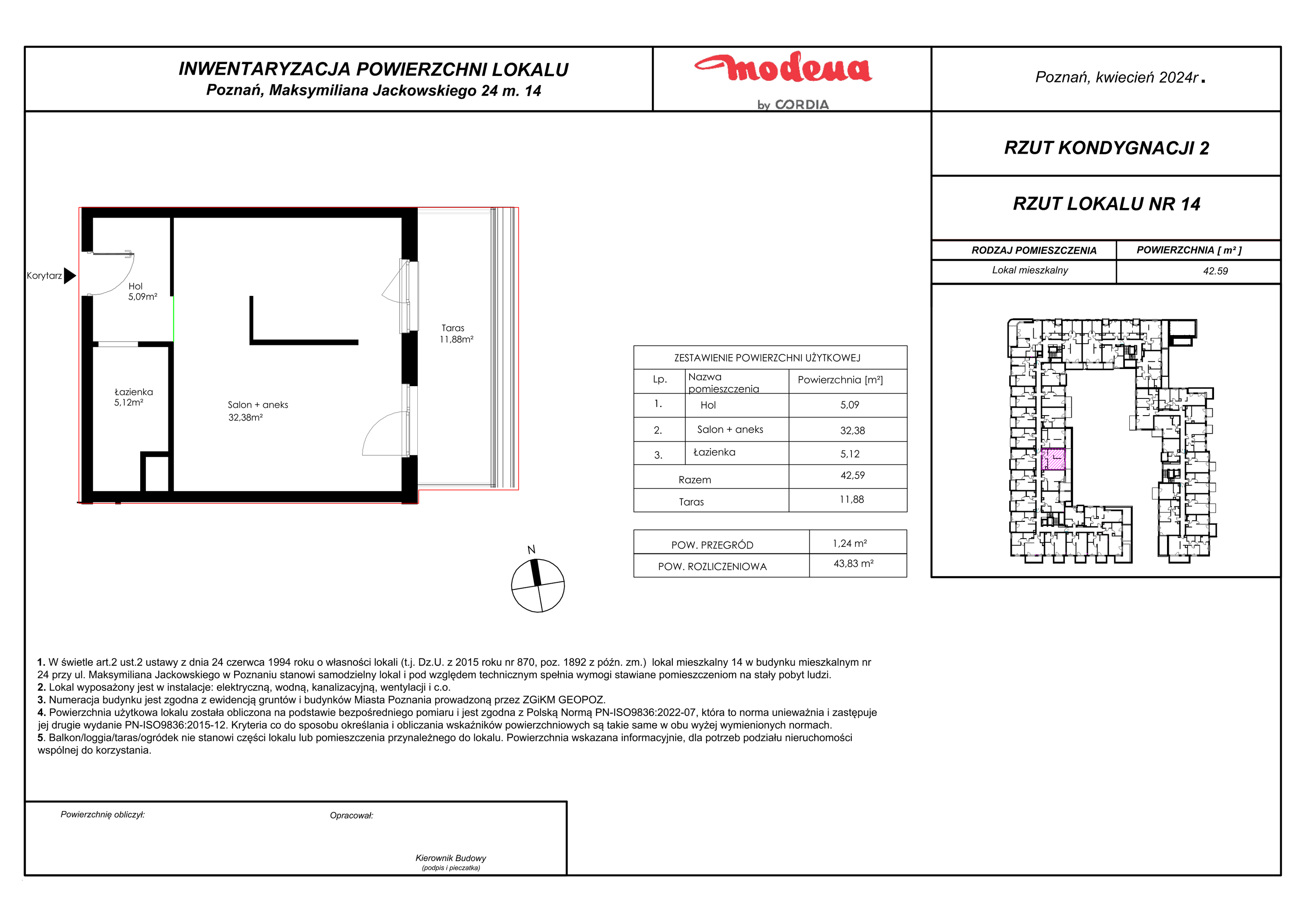 Mieszkanie 43,83 m², piętro 1, oferta nr 14, Modena, Poznań, Jeżyce, Jeżyce, ul. Jackowskiego 24-idx