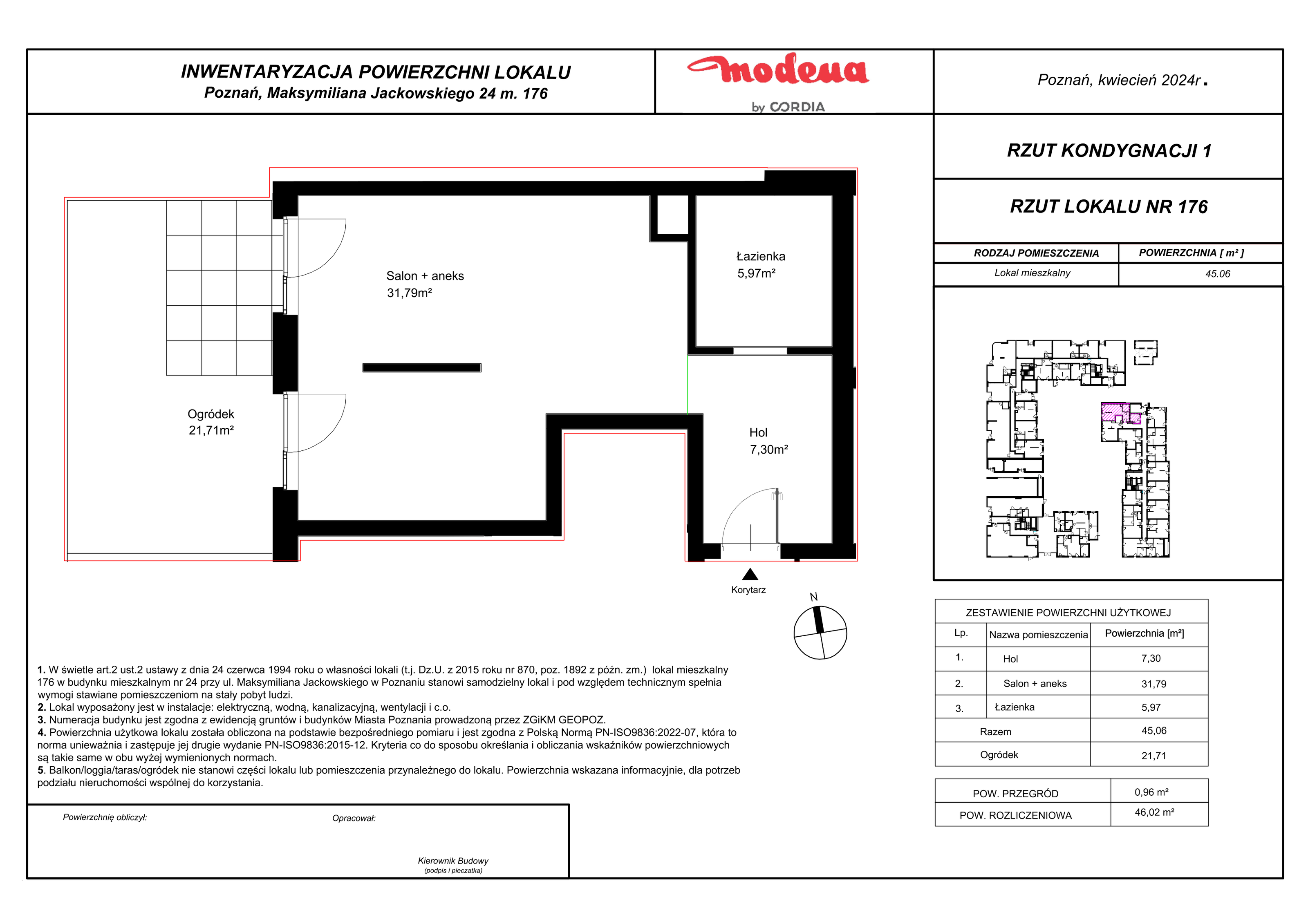 Mieszkanie 46,02 m², parter, oferta nr 176, Modena, Poznań, Jeżyce, Jeżyce, ul. Jackowskiego 24-idx