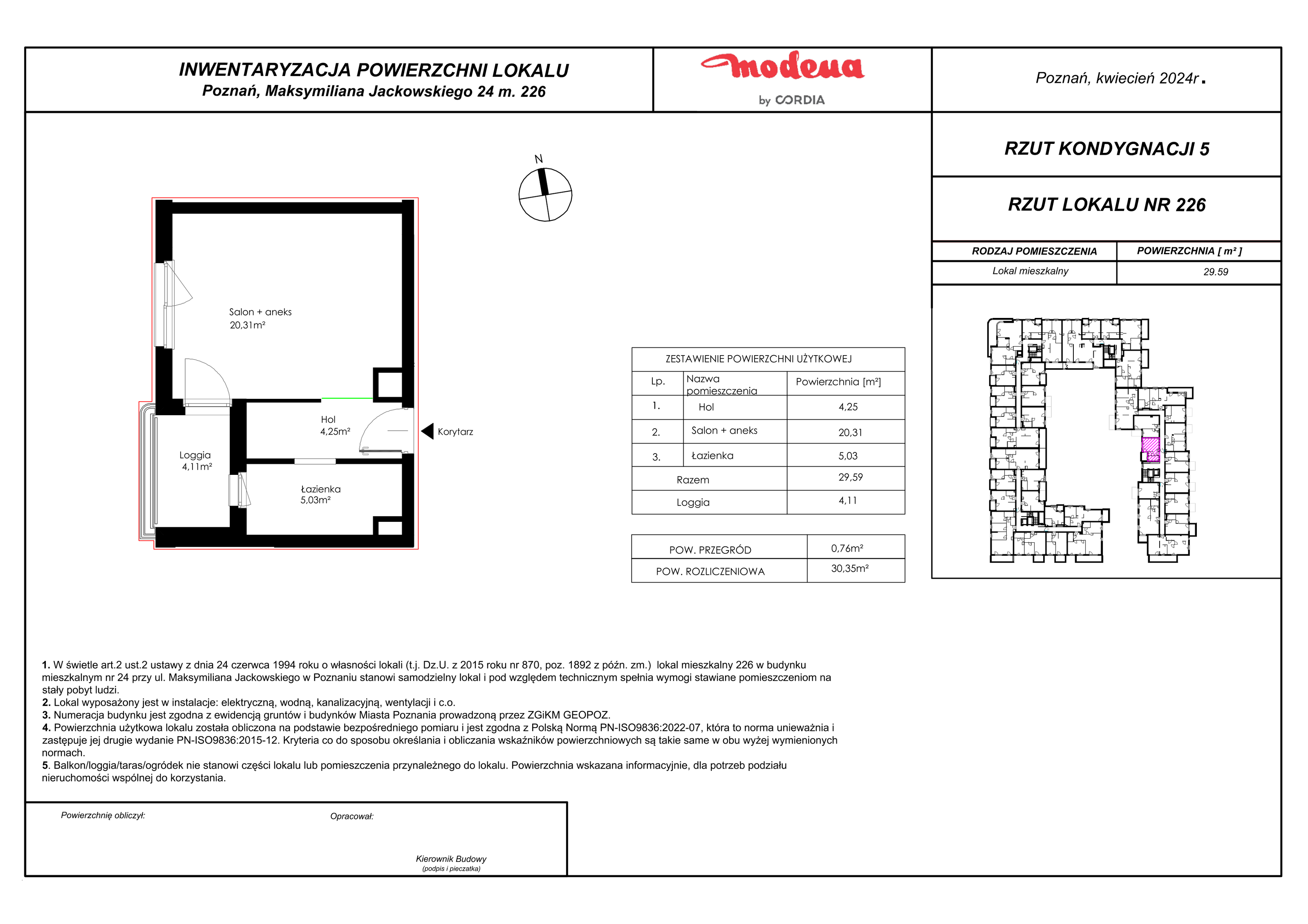 Mieszkanie 30,35 m², piętro 4, oferta nr 226, Modena, Poznań, Jeżyce, Jeżyce, ul. Jackowskiego 24-idx