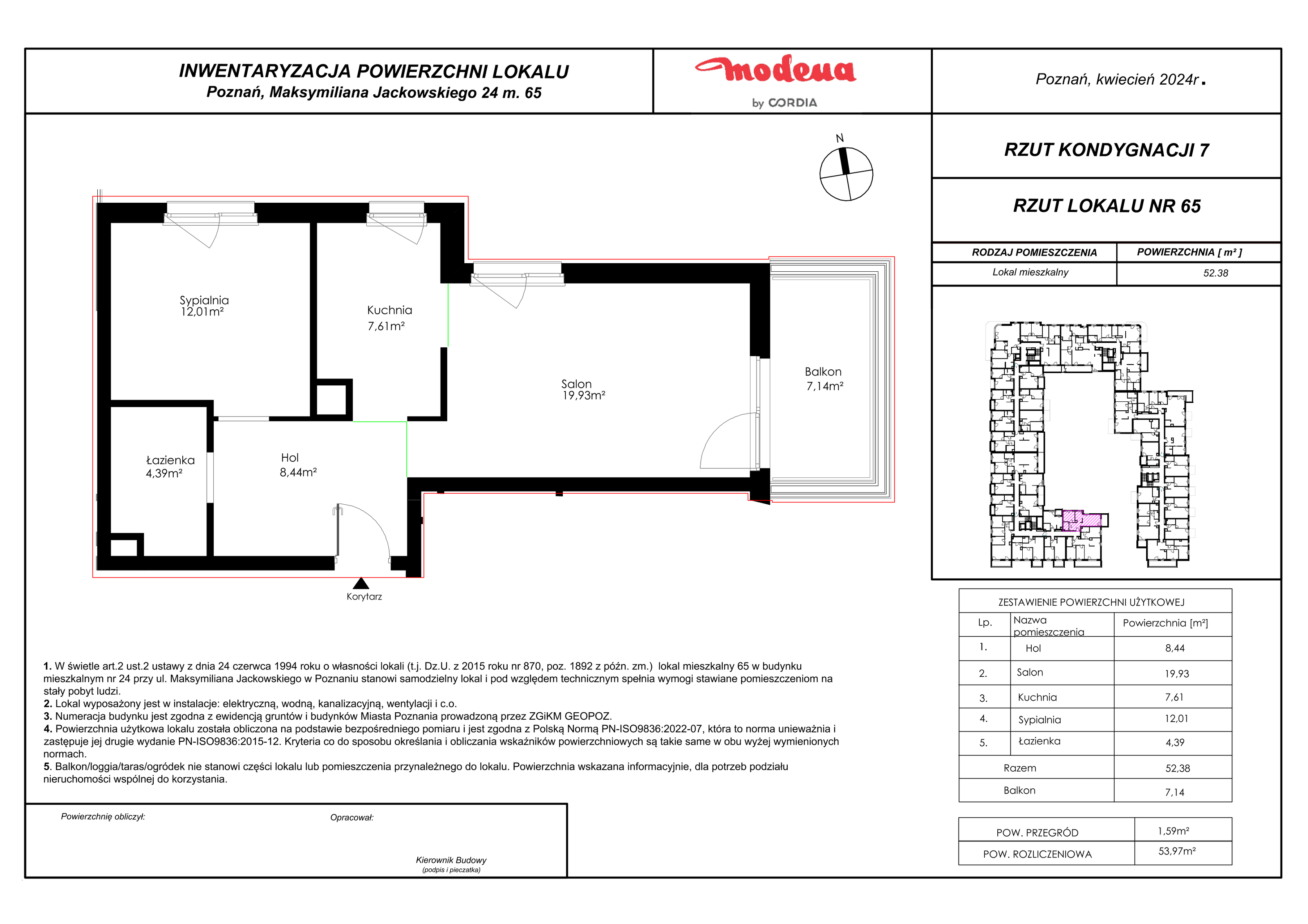 Apartament 54,07 m², piętro 6, oferta nr 65, Modena, Poznań, Jeżyce, Jeżyce, ul. Jackowskiego 24-idx