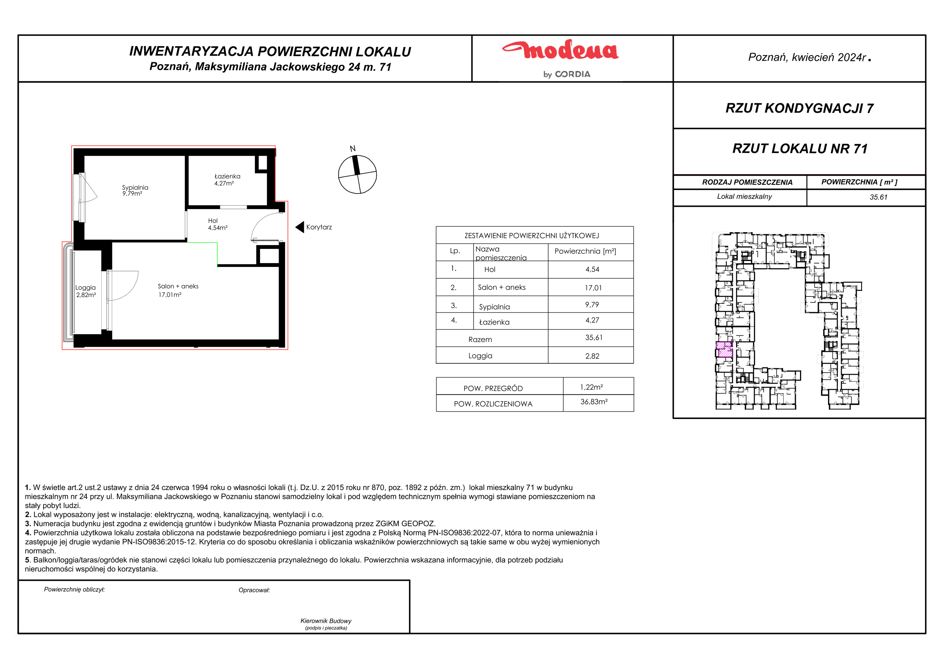 Mieszkanie 36,83 m², piętro 6, oferta nr 71, Modena, Poznań, Jeżyce, Jeżyce, ul. Jackowskiego 24-idx