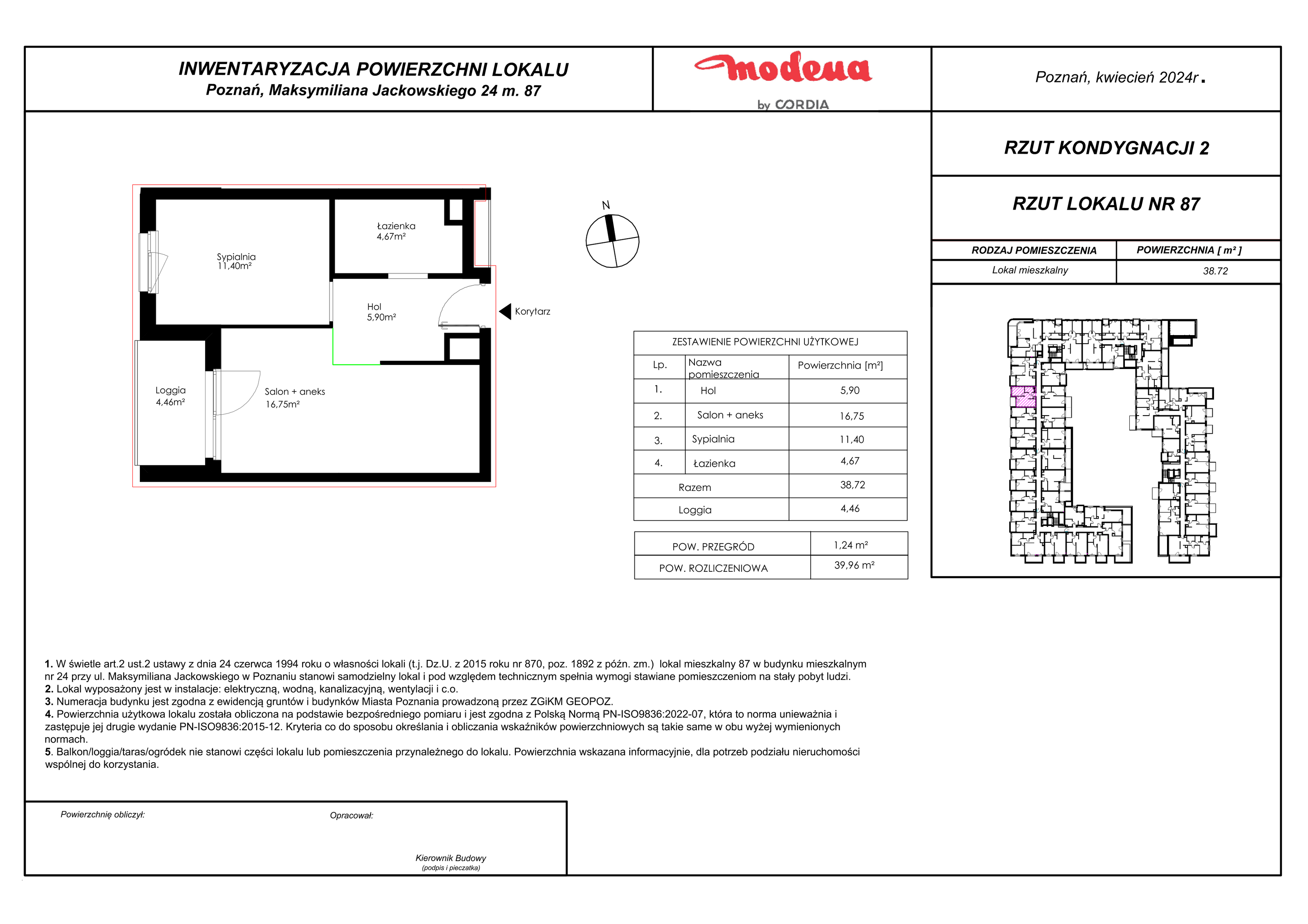 Mieszkanie 39,96 m², piętro 1, oferta nr 87, Modena, Poznań, Jeżyce, Jeżyce, ul. Jackowskiego 24-idx