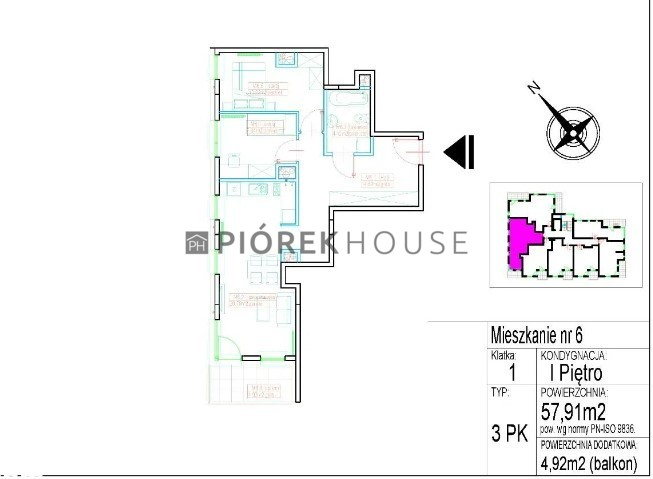 Mieszkanie 57,91 m², piętro 1, oferta nr , 64706/6624/OMS, Warszawa, Rembertów, Rembertów, Marsa-idx