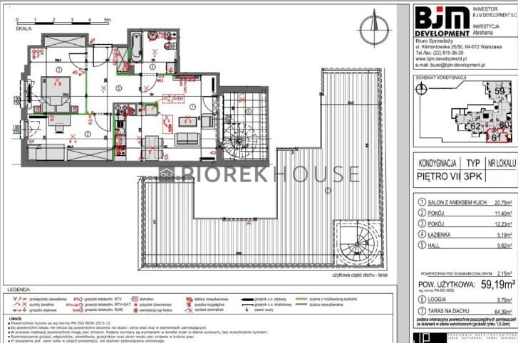 Mieszkanie 59,14 m², piętro 7, oferta nr , 65360/6624/OMS, Warszawa, Praga Południe, Praga Południe, gen. Romana Abrahama-idx