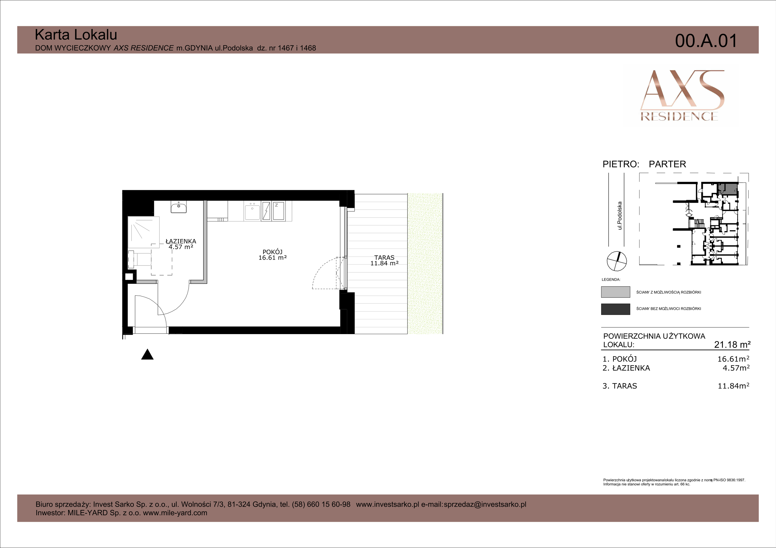 Apartament inwestycyjny 21,18 m², parter, oferta nr  00 A 01, AXS Residence, Gdynia, Działki Leśne, Działki Leśne, ul. Podolska-idx