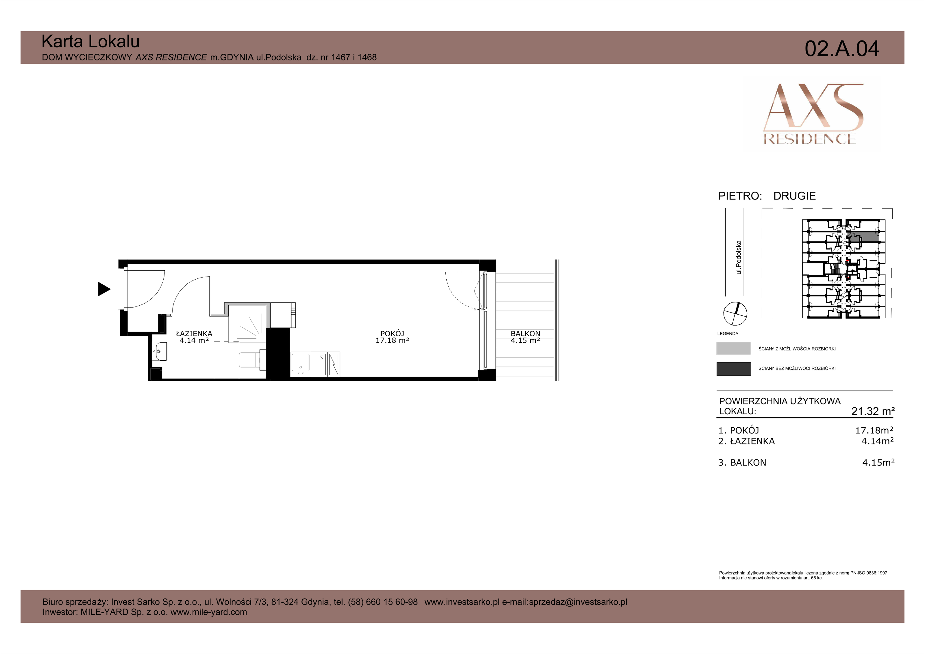 Apartament inwestycyjny 21,32 m², piętro 2, oferta nr 02 A 04, AXS Residence, Gdynia, Działki Leśne, Działki Leśne, ul. Podolska-idx