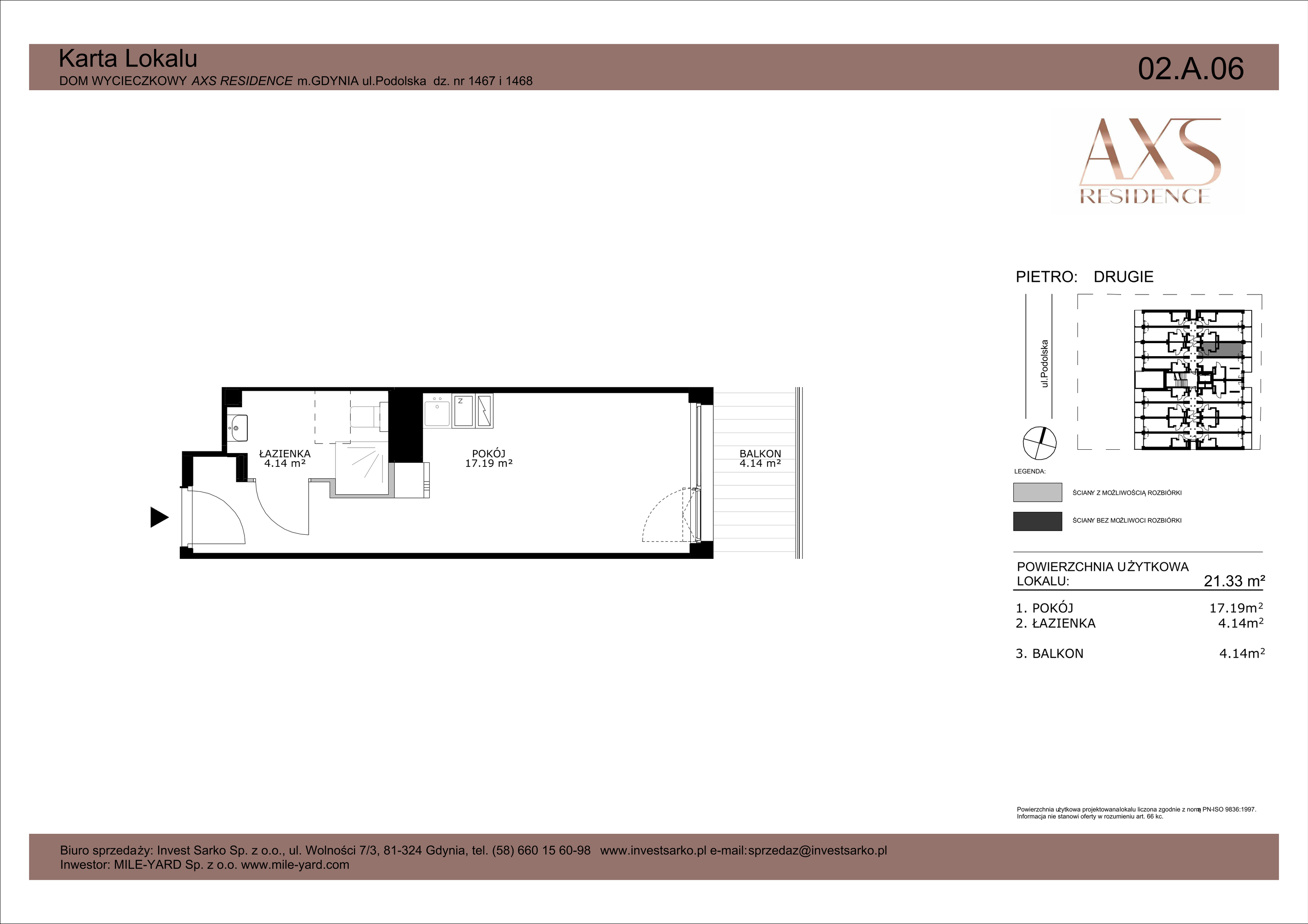 Apartament inwestycyjny 21,33 m², piętro 2, oferta nr 02 A 06, AXS Residence, Gdynia, Działki Leśne, Działki Leśne, ul. Podolska-idx