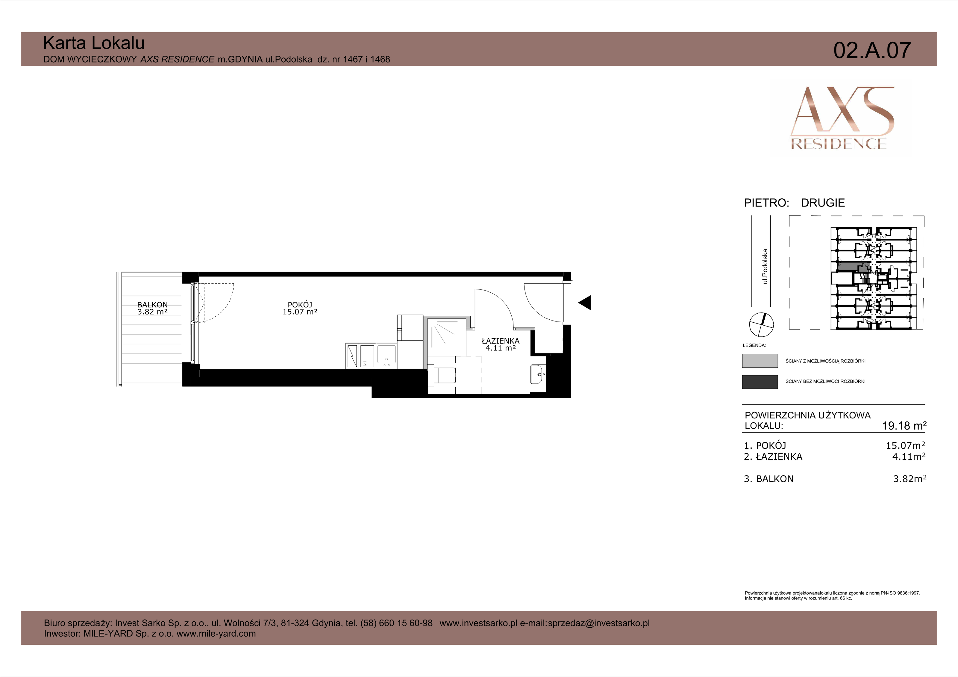 Apartament inwestycyjny 19,18 m², piętro 2, oferta nr 02 A 07, AXS Residence, Gdynia, Działki Leśne, Działki Leśne, ul. Podolska-idx