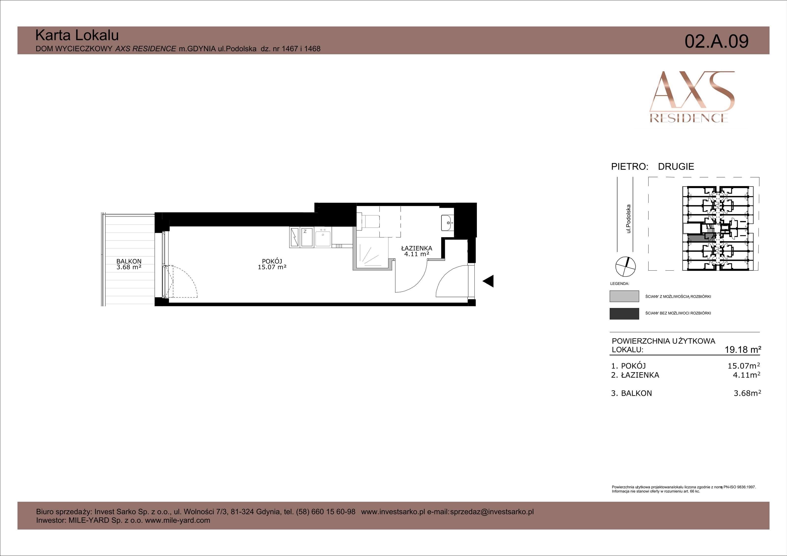 Apartament inwestycyjny 19,18 m², piętro 2, oferta nr 02 A 09, AXS Residence, Gdynia, Działki Leśne, Działki Leśne, ul. Podolska-idx