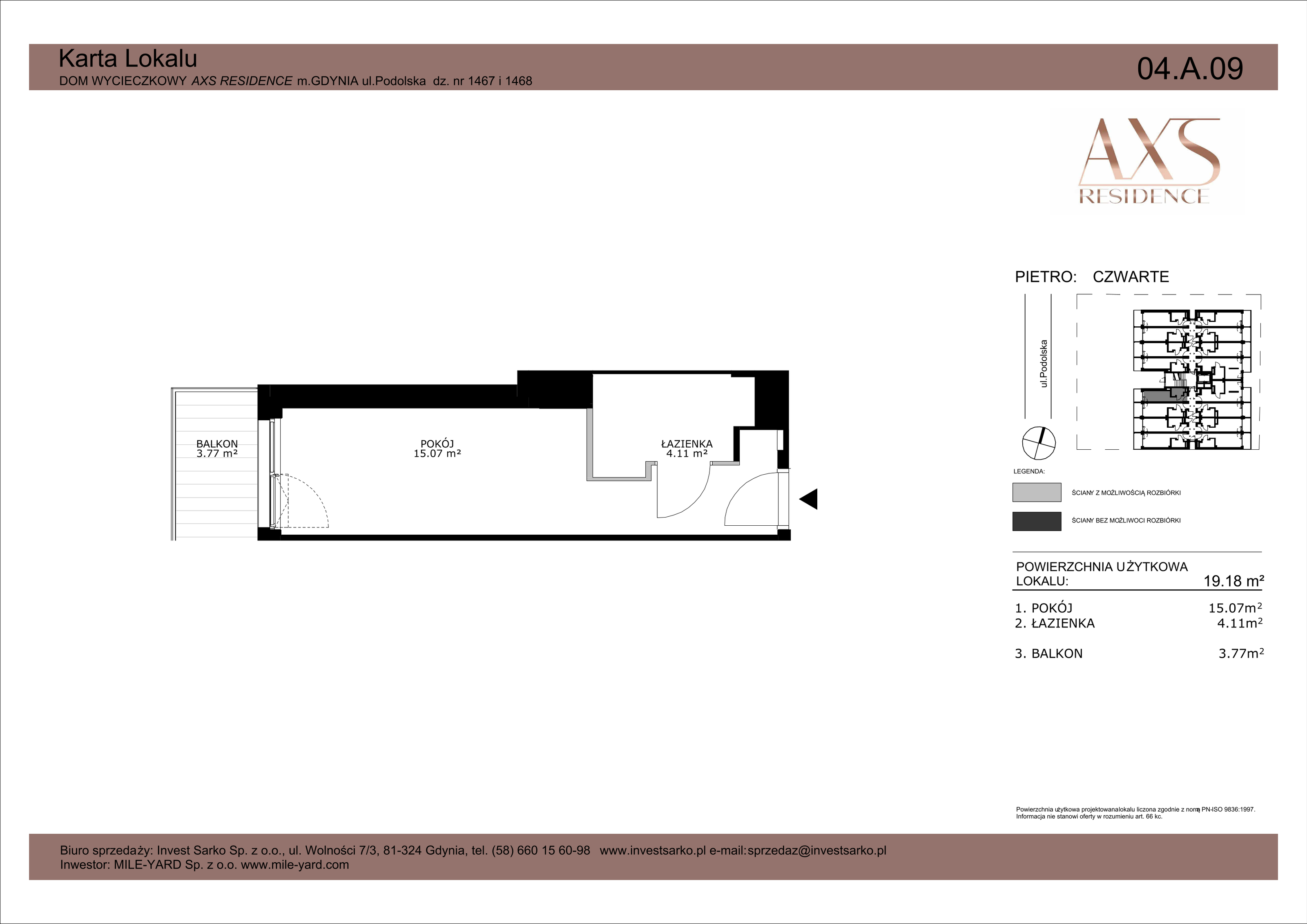 Apartament inwestycyjny 19,18 m², piętro 4, oferta nr 04 A 09, AXS Residence, Gdynia, Działki Leśne, Działki Leśne, ul. Podolska-idx