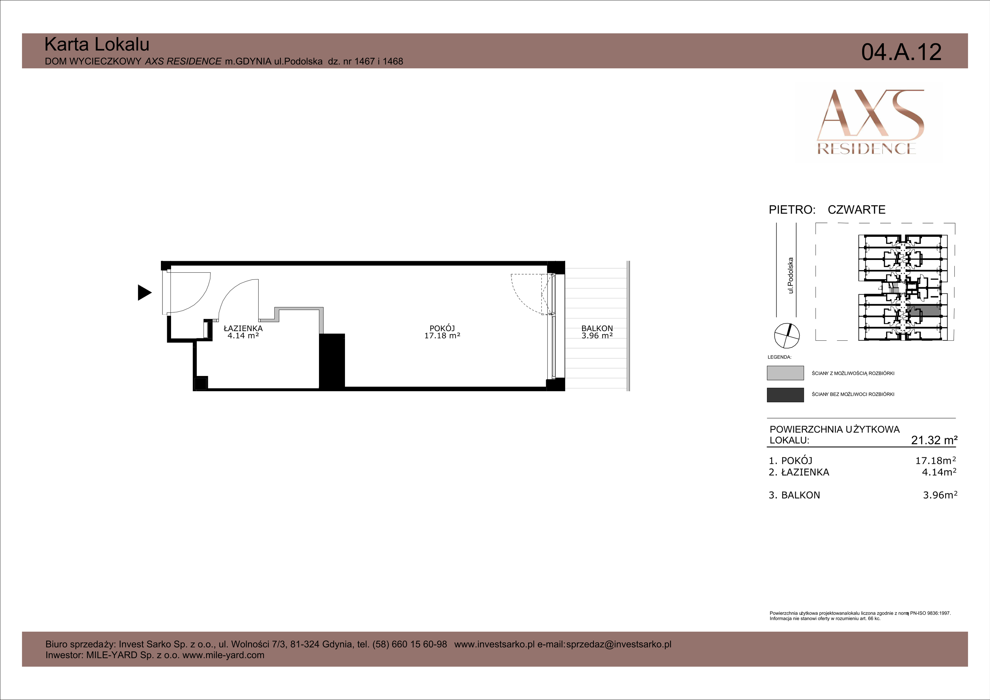 Apartament inwestycyjny 21,32 m², piętro 4, oferta nr 04 A 12, AXS Residence, Gdynia, Działki Leśne, Działki Leśne, ul. Podolska-idx