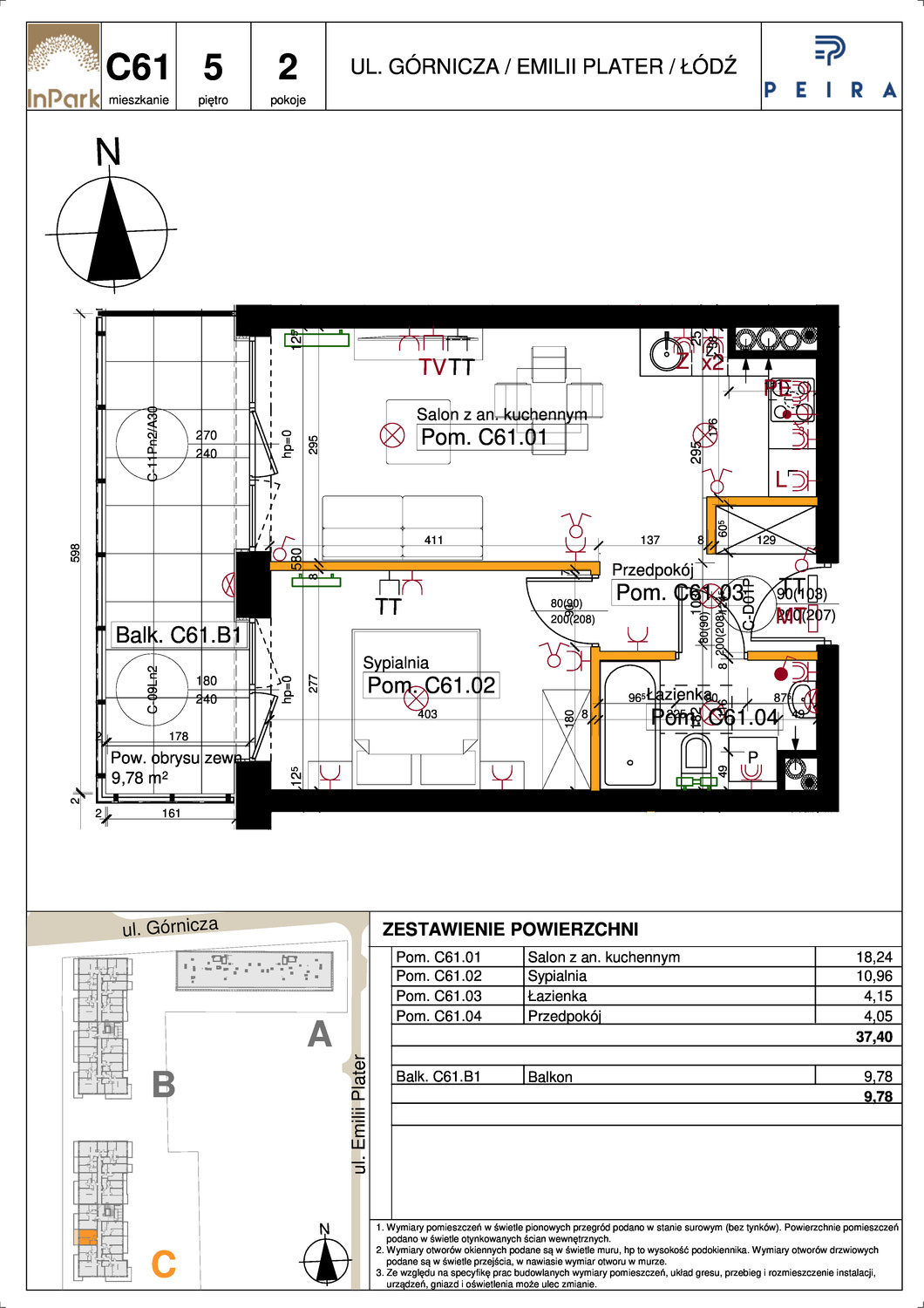 Mieszkanie 37,40 m², piętro 5, oferta nr 171, InPark, Łódź, Bałuty, ul. Emilii Plater / ul. Górnicza-idx