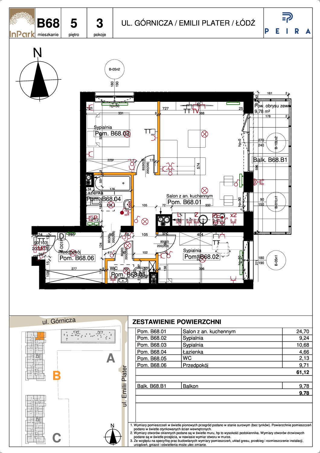 Mieszkanie 61,12 m², piętro 5, oferta nr 108, InPark, Łódź, Bałuty, ul. Emilii Plater / ul. Górnicza-idx