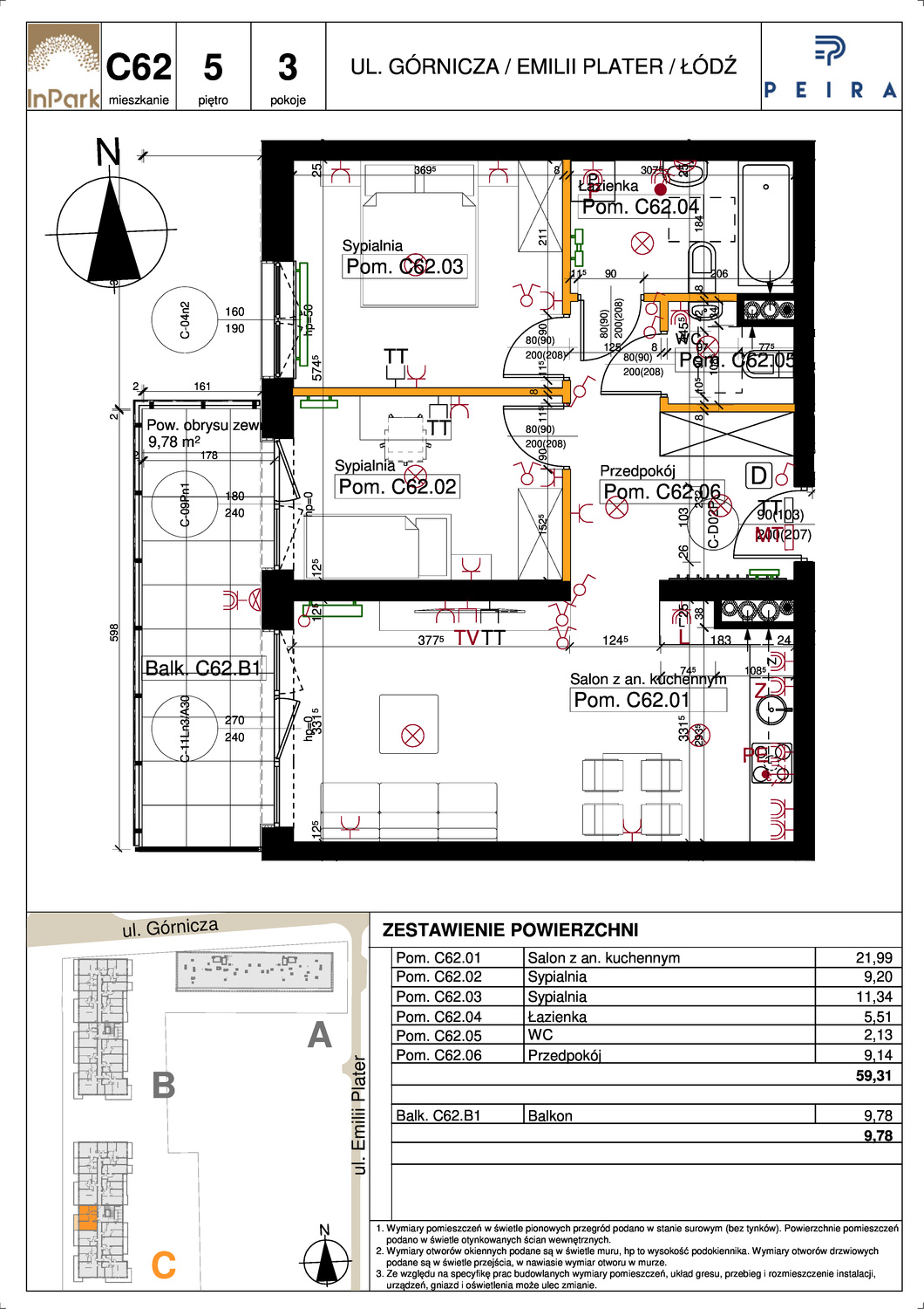 Mieszkanie 59,31 m², piętro 5, oferta nr 172, InPark, Łódź, Bałuty, ul. Emilii Plater / ul. Górnicza-idx