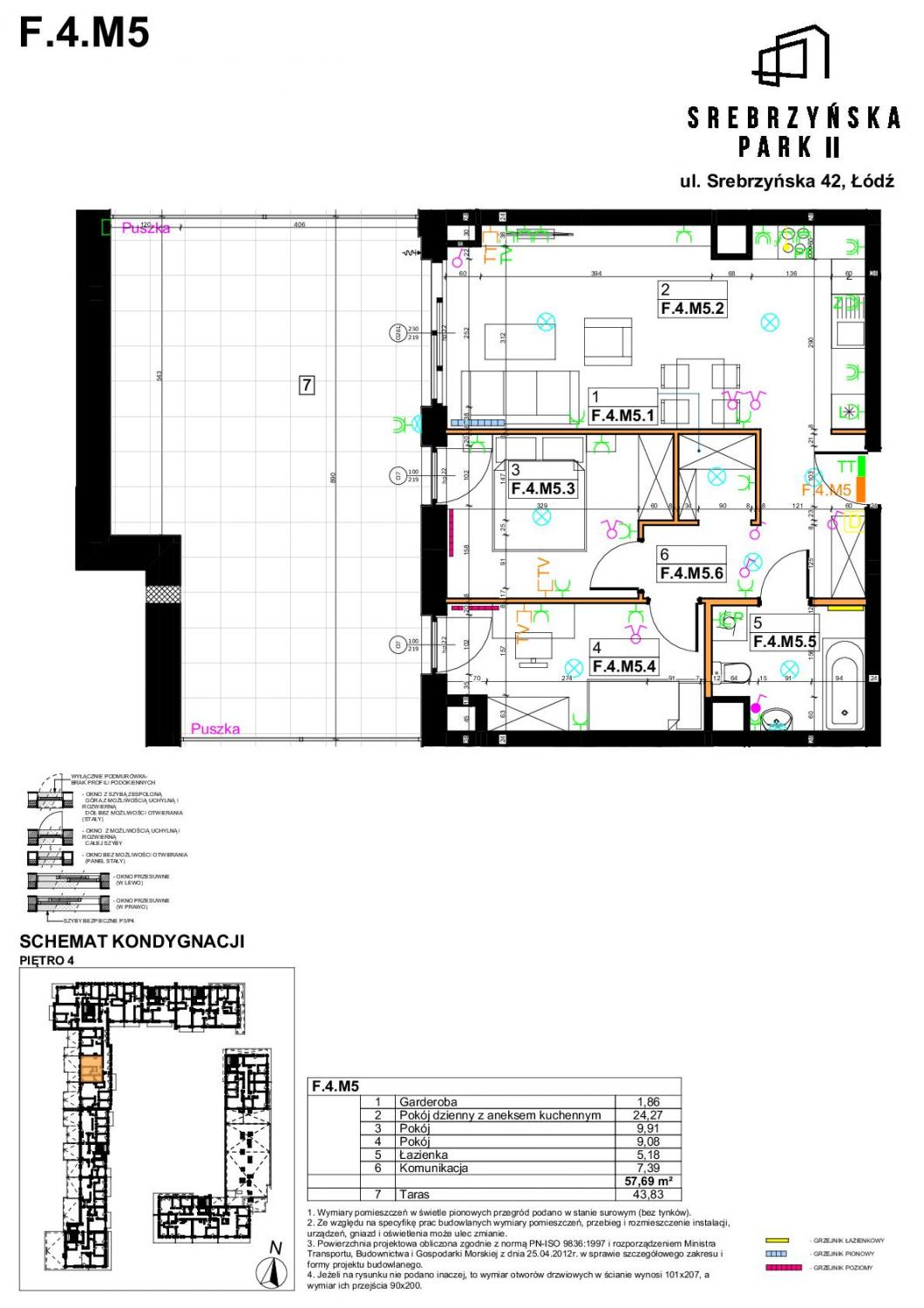 Mieszkanie 57,87 m², piętro 4, oferta nr 141, Srebrzyńska Park II, Łódź, Polesie, Złotno, ul. Srebrzyńska 42b-idx