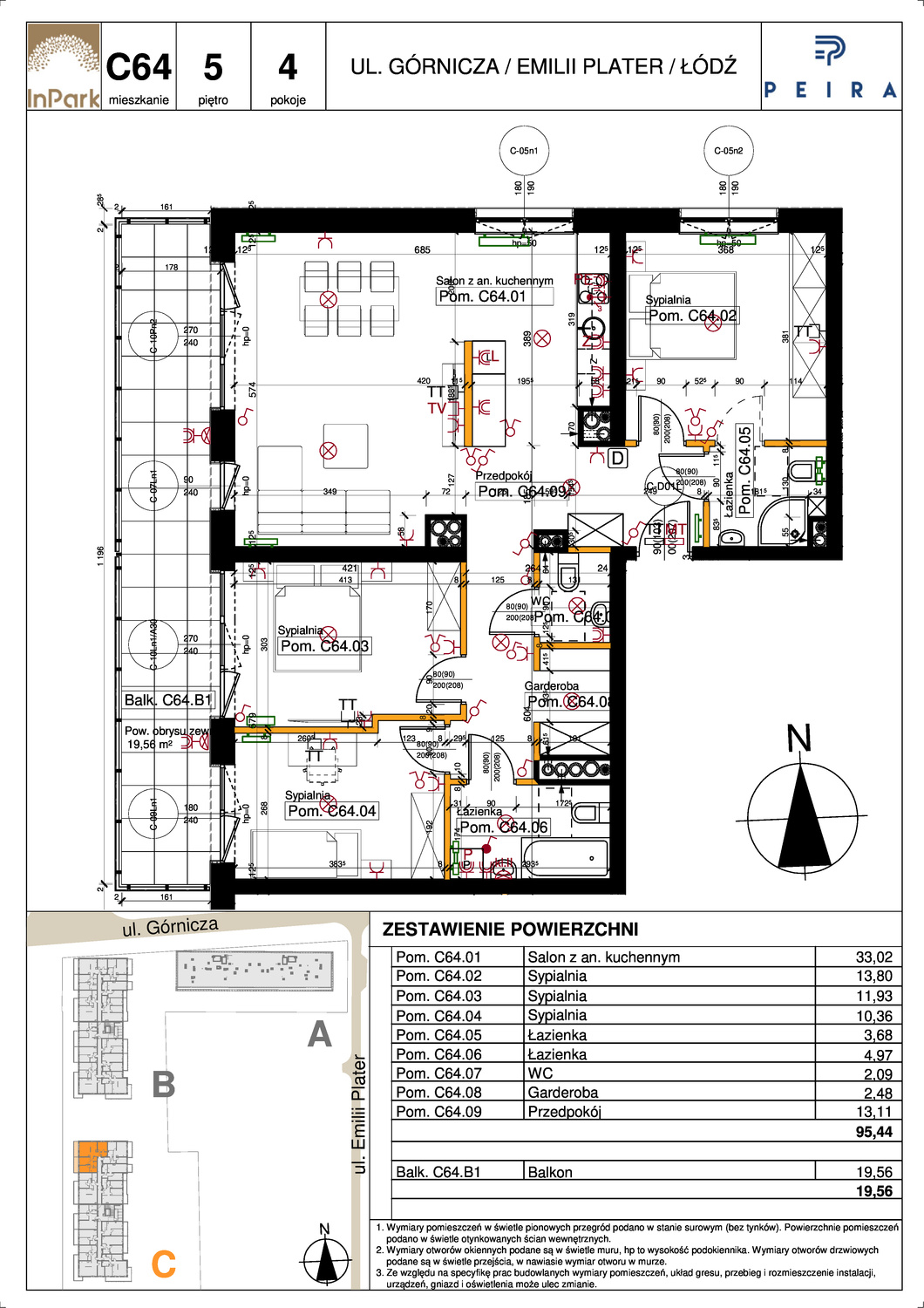 Mieszkanie 95,44 m², piętro 5, oferta nr 174, InPark, Łódź, Bałuty, ul. Emilii Plater / ul. Górnicza-idx