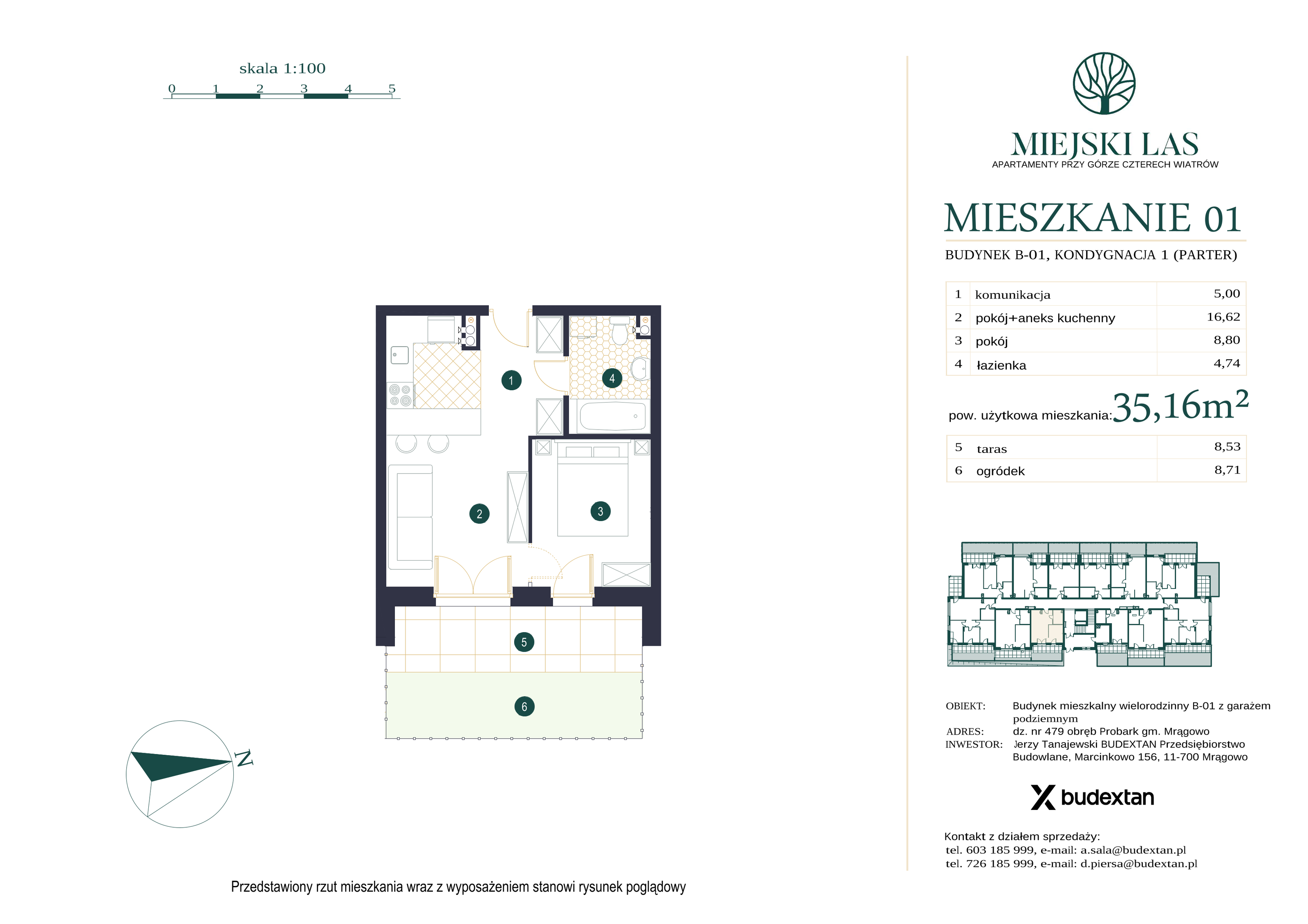 Mieszkanie 35,16 m², parter, oferta nr M1, Miejski Las, Mrągowo, ul. Marcinkowo 156-idx