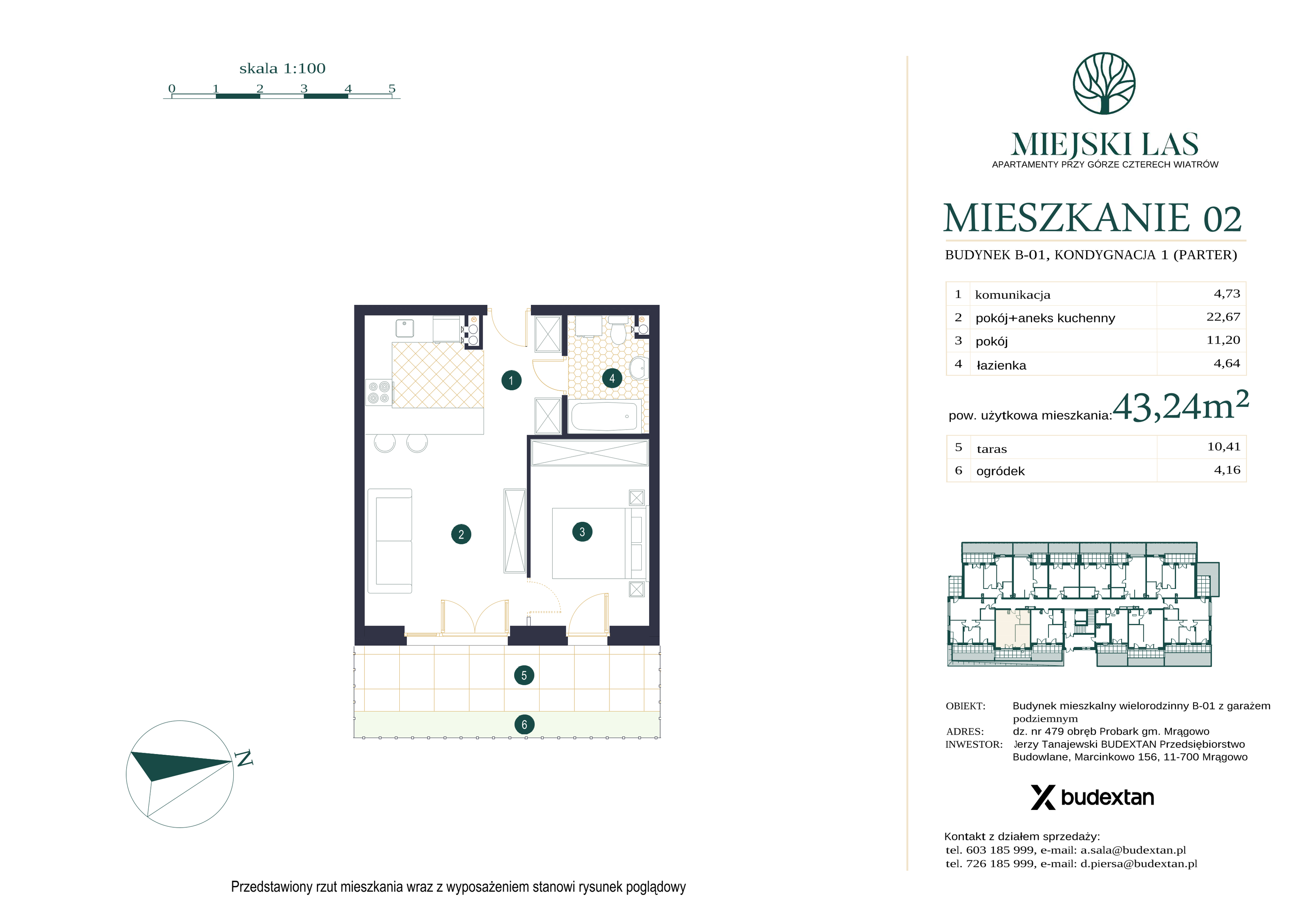 Mieszkanie 43,24 m², parter, oferta nr M2, Miejski Las, Mrągowo, ul. Marcinkowo 156-idx