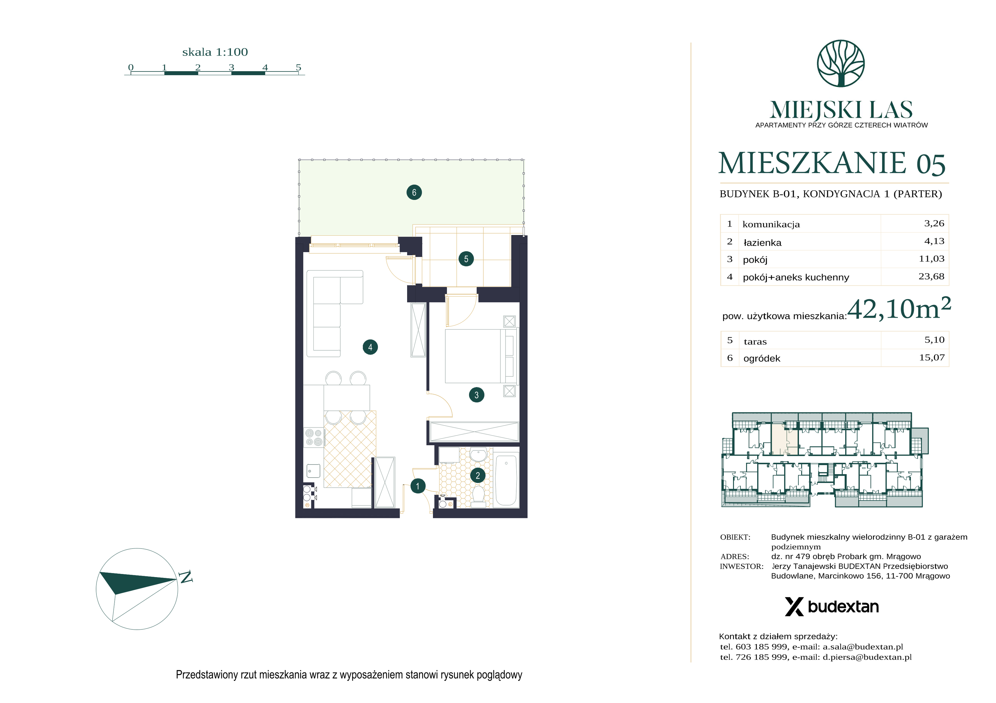 Mieszkanie 42,10 m², parter, oferta nr M5, Miejski Las, Mrągowo, ul. Marcinkowo 156-idx