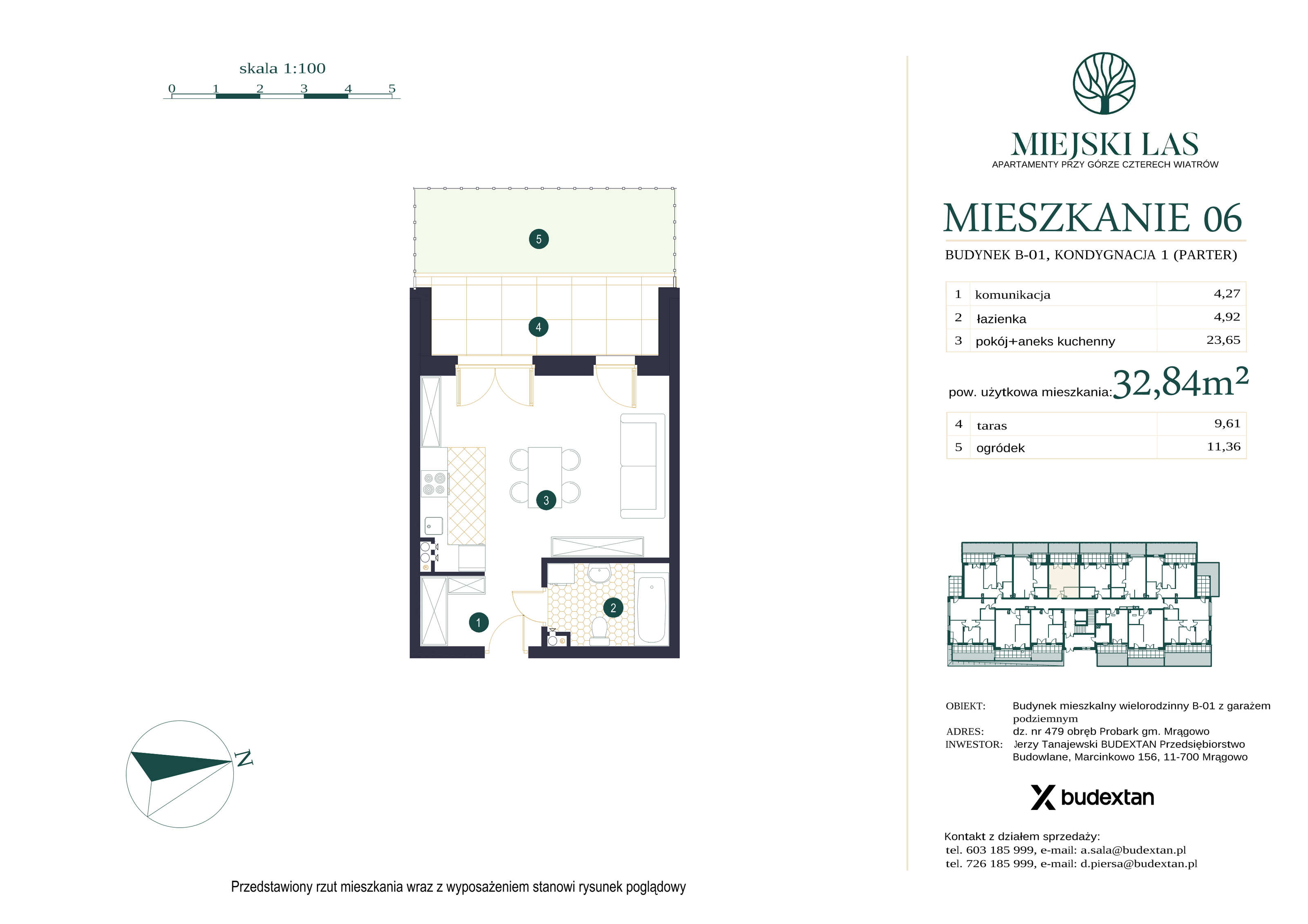 Mieszkanie 32,84 m², parter, oferta nr M6, Miejski Las, Mrągowo, ul. Marcinkowo 156-idx