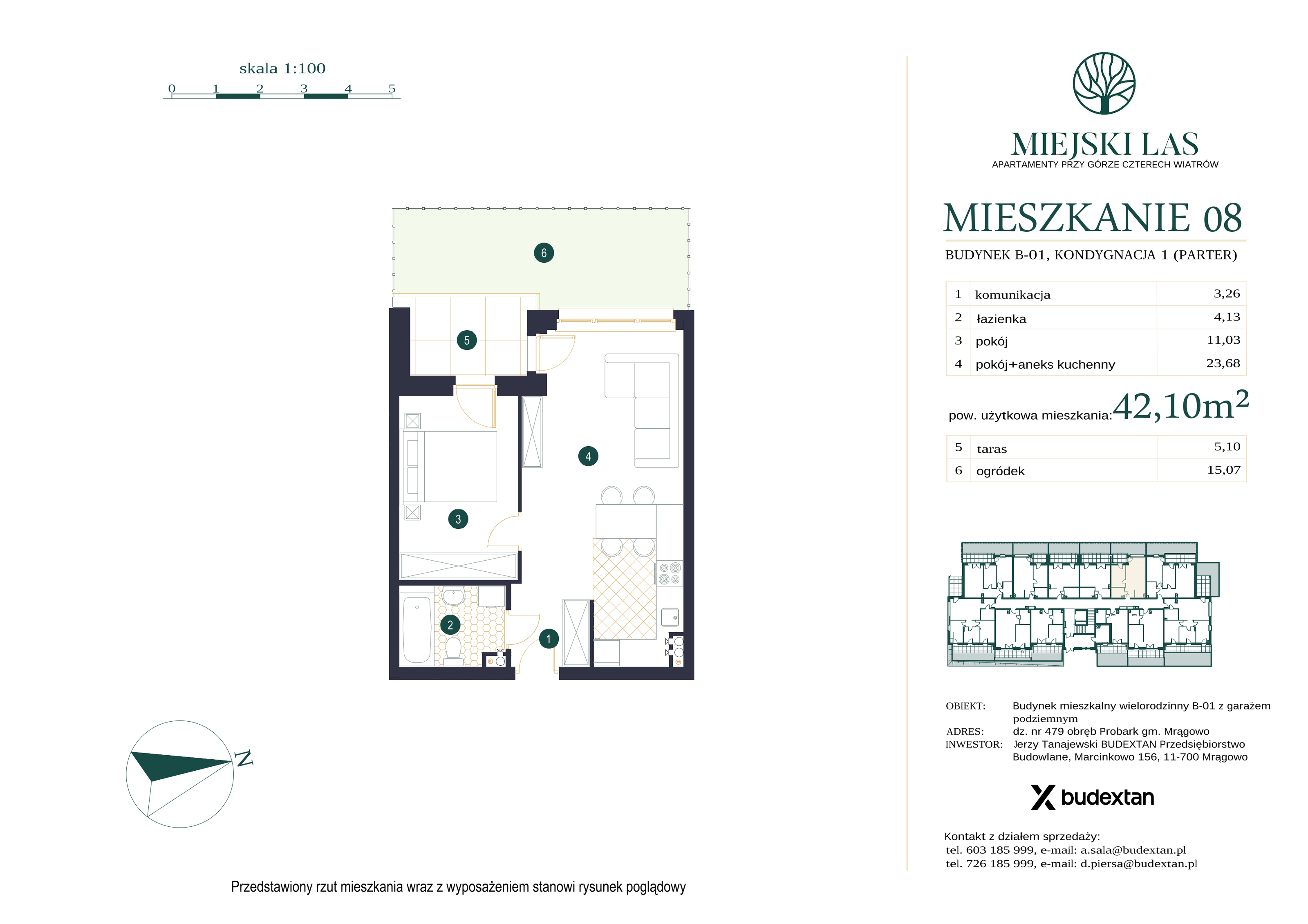 Mieszkanie 42,10 m², parter, oferta nr M8, Miejski Las, Mrągowo, ul. Marcinkowo 156-idx