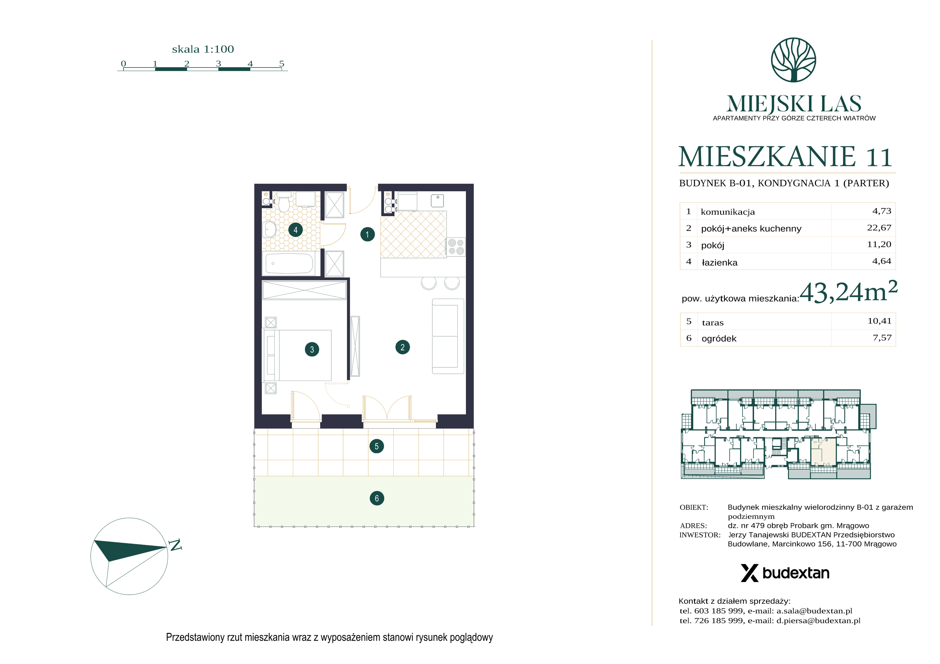 Apartament 43,24 m², parter, oferta nr M11, Miejski Las, Mrągowo, ul. Marcinkowo 156-idx