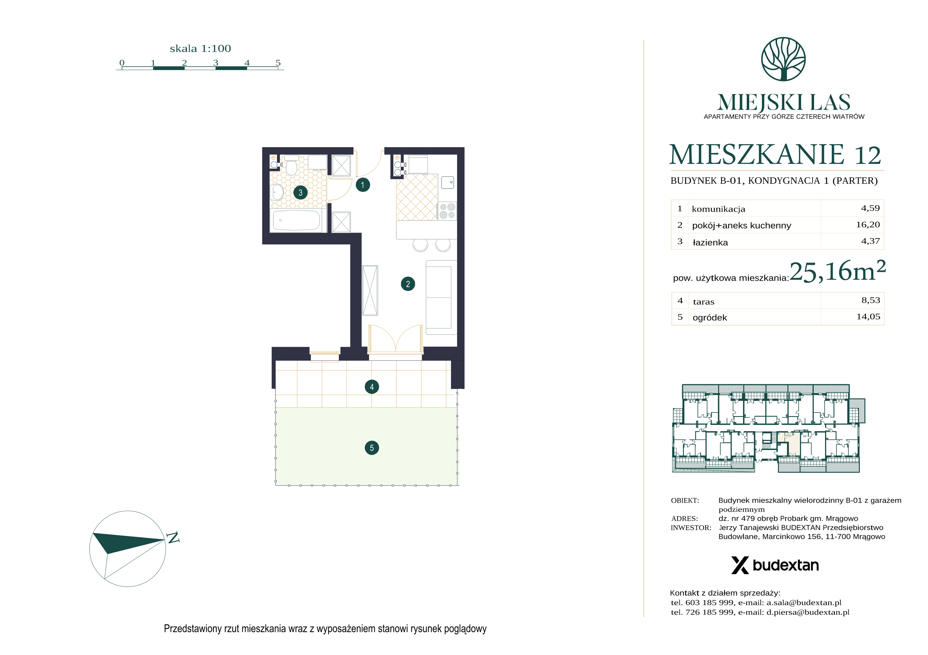 Mieszkanie 25,16 m², parter, oferta nr M12, Miejski Las, Mrągowo, ul. Marcinkowo 156-idx