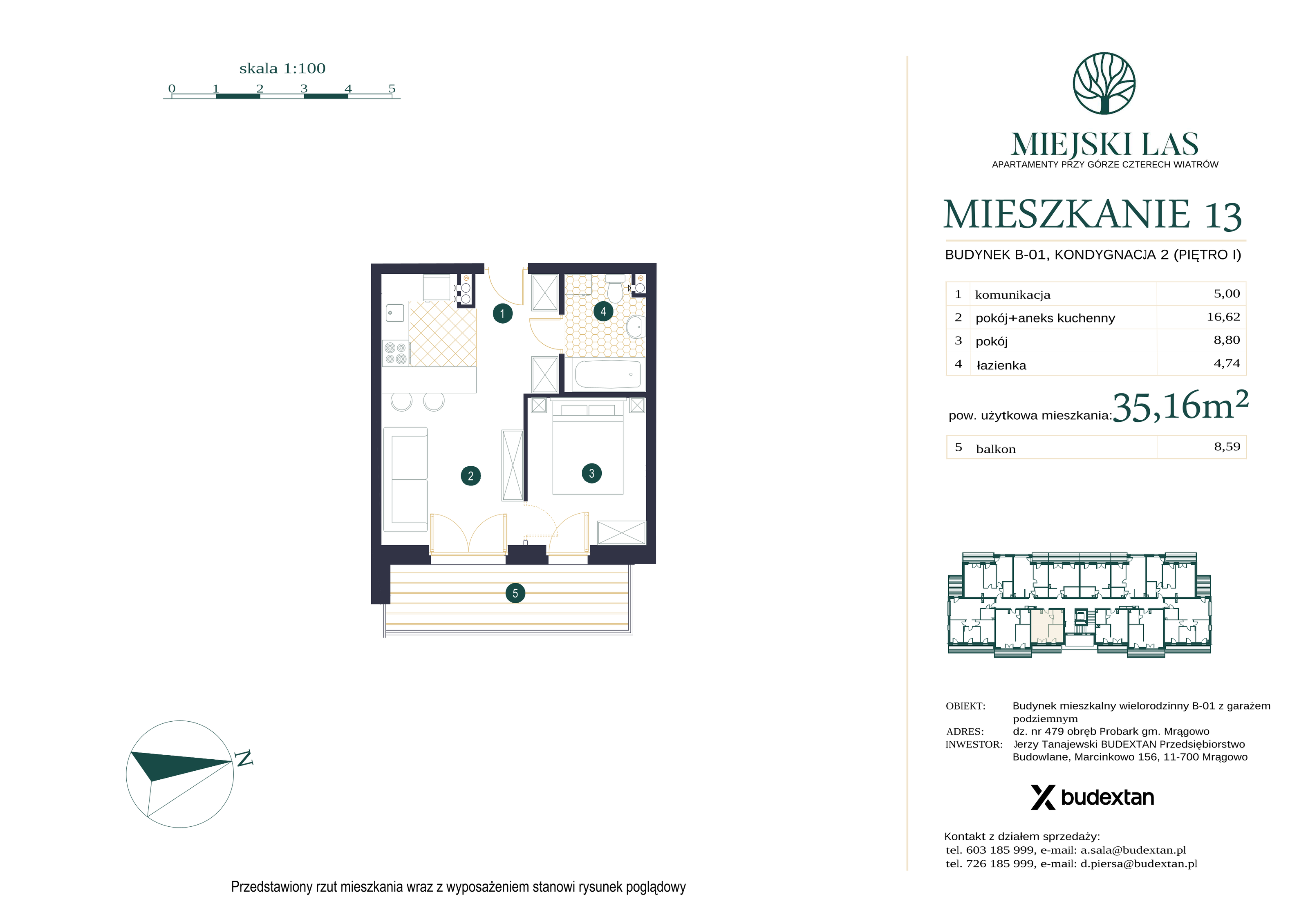 Mieszkanie 35,16 m², piętro 1, oferta nr M13, Miejski Las, Mrągowo, ul. Marcinkowo 156-idx