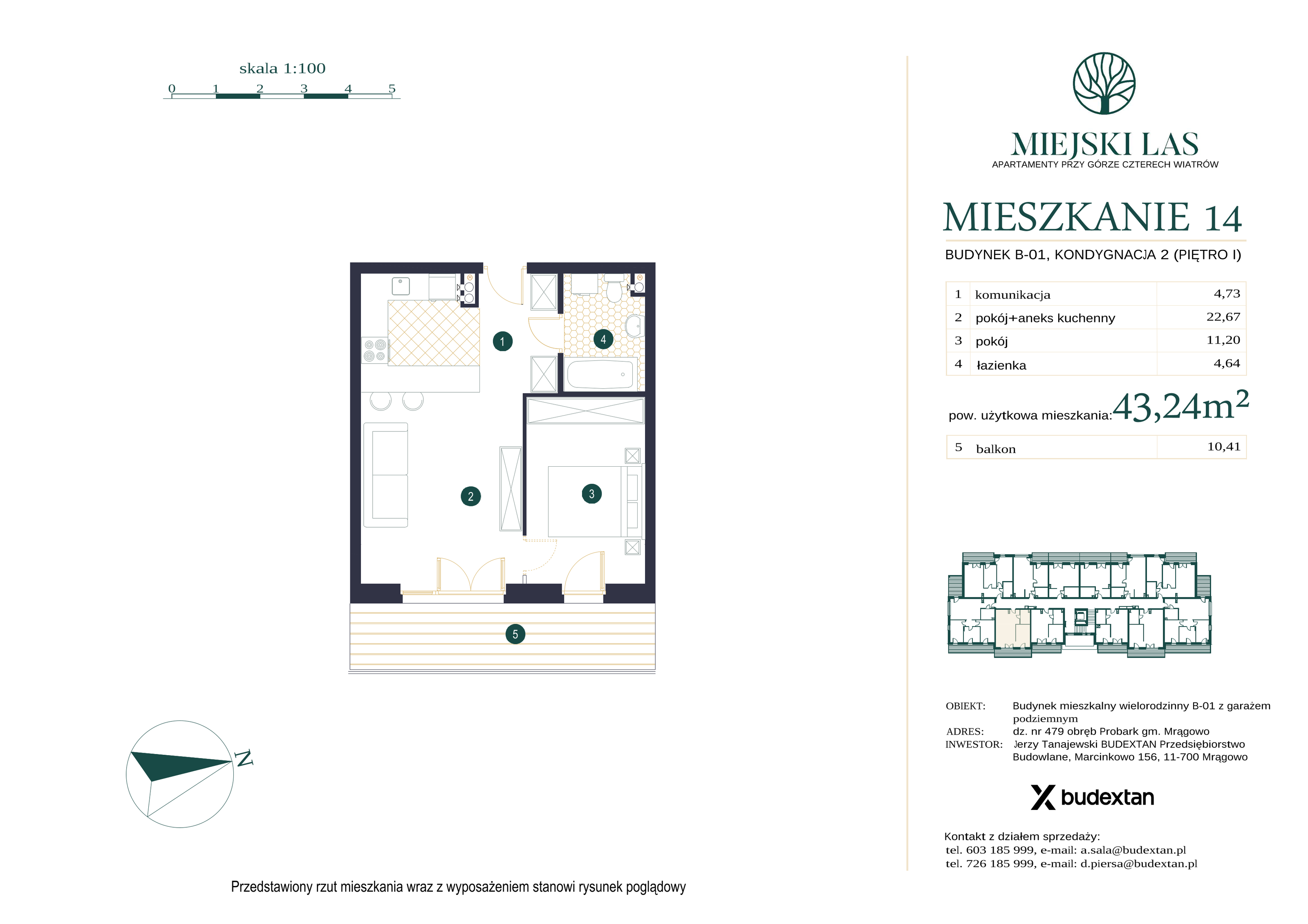 Mieszkanie 43,24 m², piętro 1, oferta nr M14, Miejski Las, Mrągowo, ul. Marcinkowo 156-idx