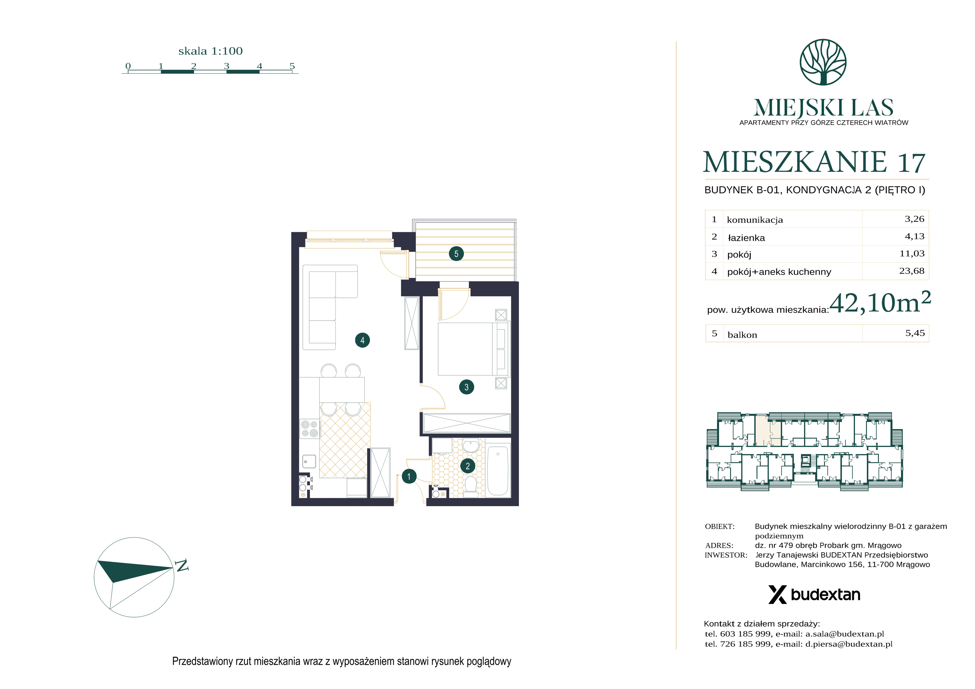 Mieszkanie 42,10 m², piętro 1, oferta nr M17, Miejski Las, Mrągowo, ul. Marcinkowo 156-idx