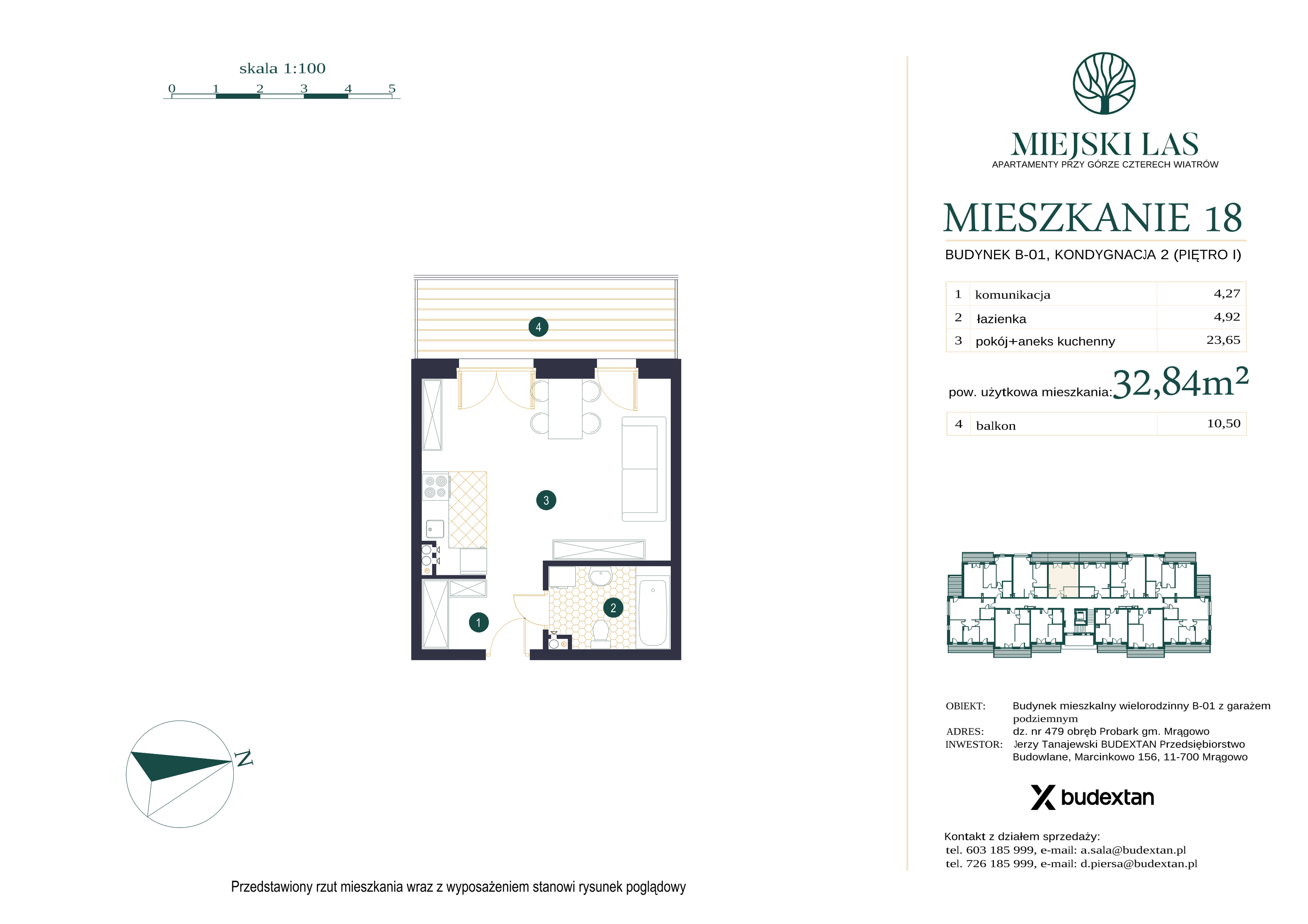 Mieszkanie 32,84 m², piętro 1, oferta nr M18, Miejski Las, Mrągowo, ul. Marcinkowo 156-idx