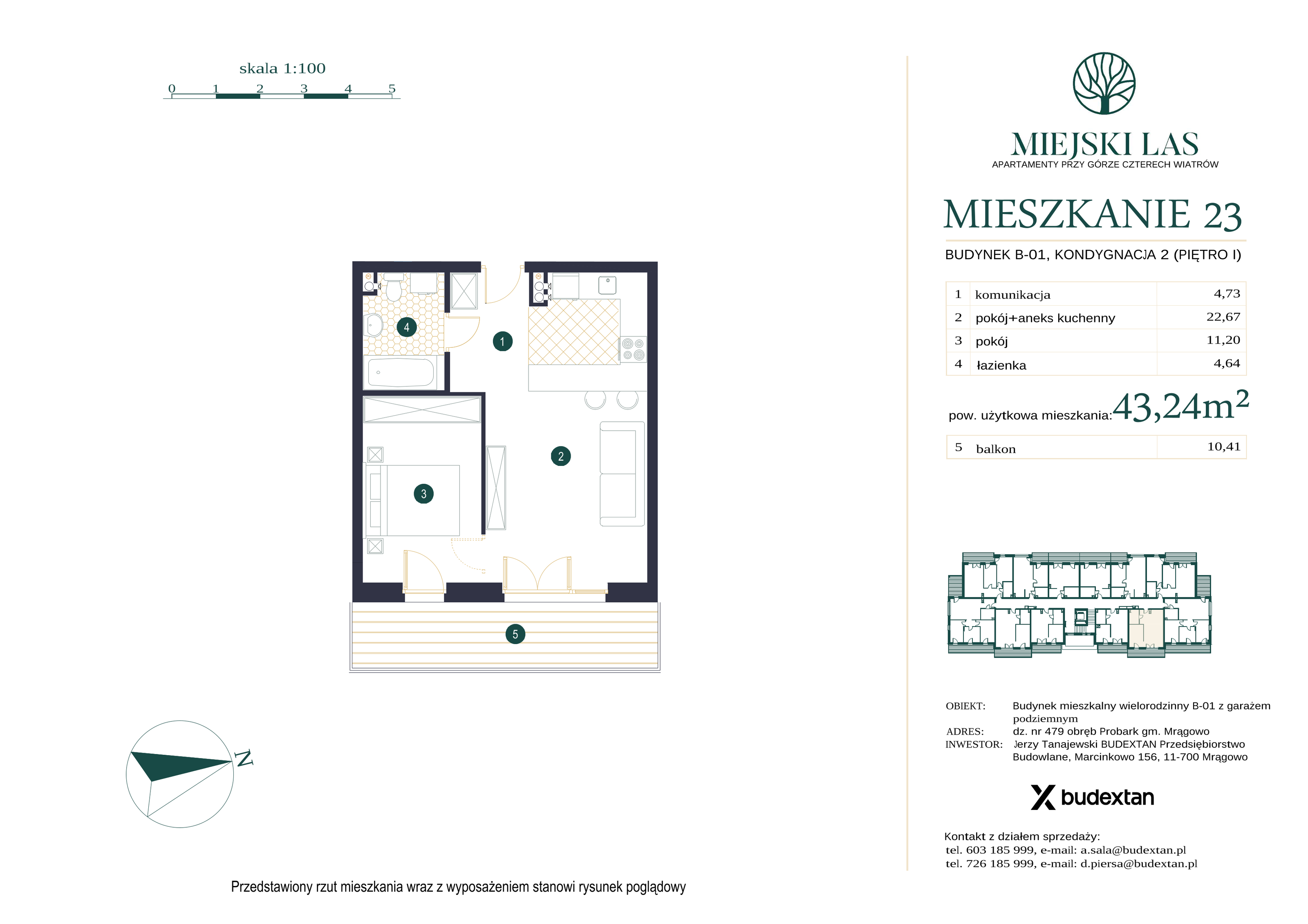 Mieszkanie 43,24 m², piętro 1, oferta nr M23, Miejski Las, Mrągowo, ul. Marcinkowo 156-idx