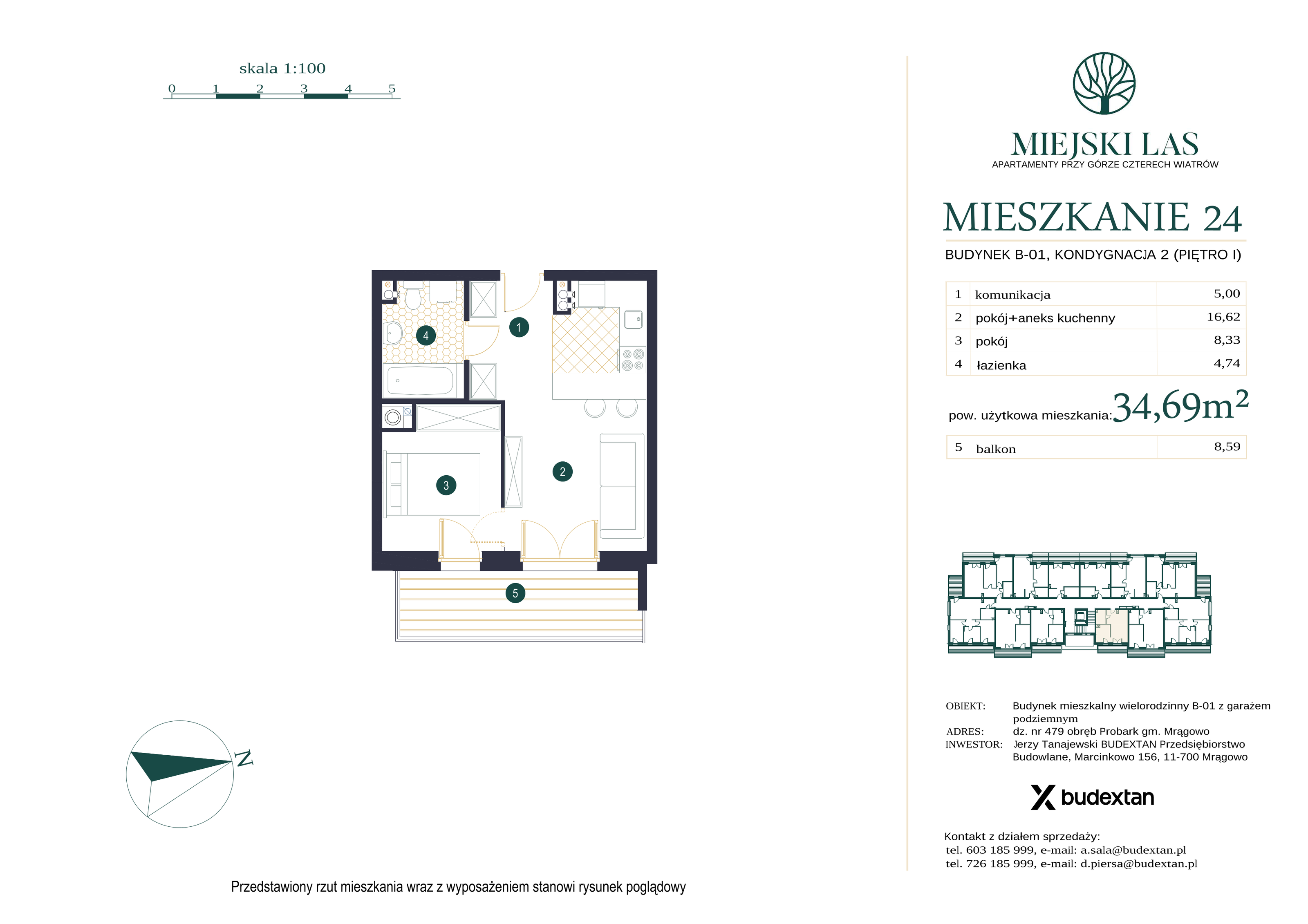 Mieszkanie 34,69 m², piętro 1, oferta nr M24, Miejski Las, Mrągowo, ul. Marcinkowo 156-idx