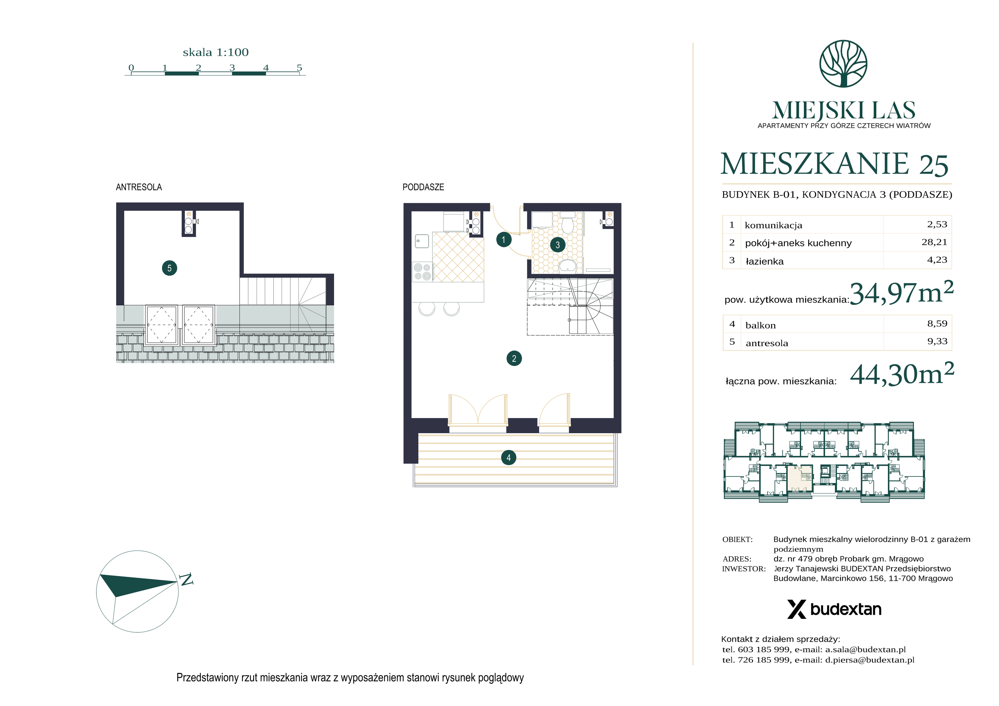 Mieszkanie 34,97 m², piętro 2, oferta nr M25, Miejski Las, Mrągowo, ul. Marcinkowo 156-idx