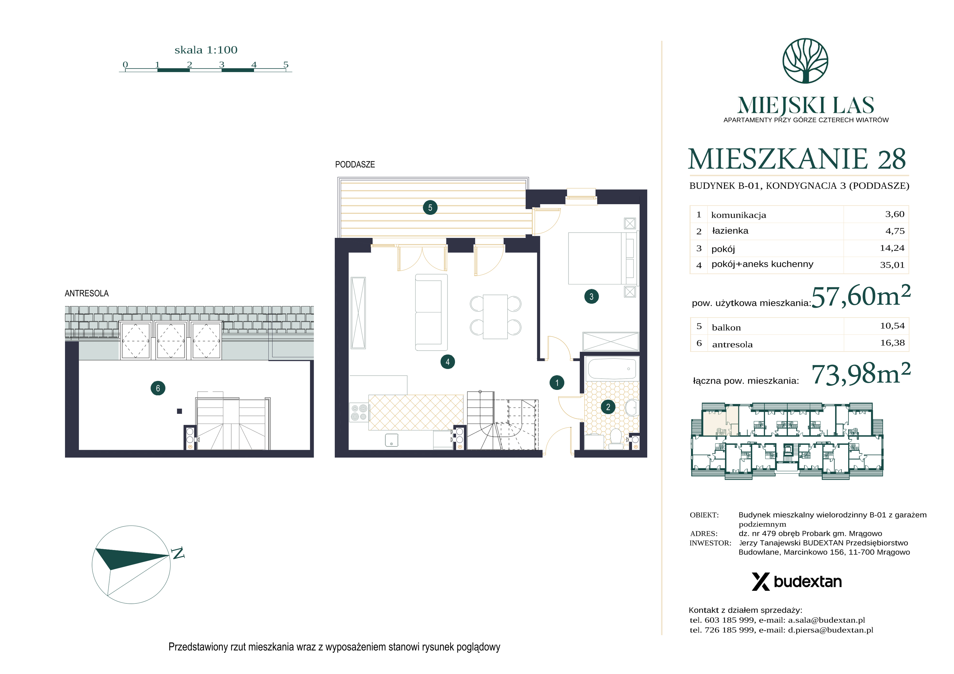 Mieszkanie 57,60 m², piętro 2, oferta nr M28, Miejski Las, Mrągowo, ul. Marcinkowo 156-idx