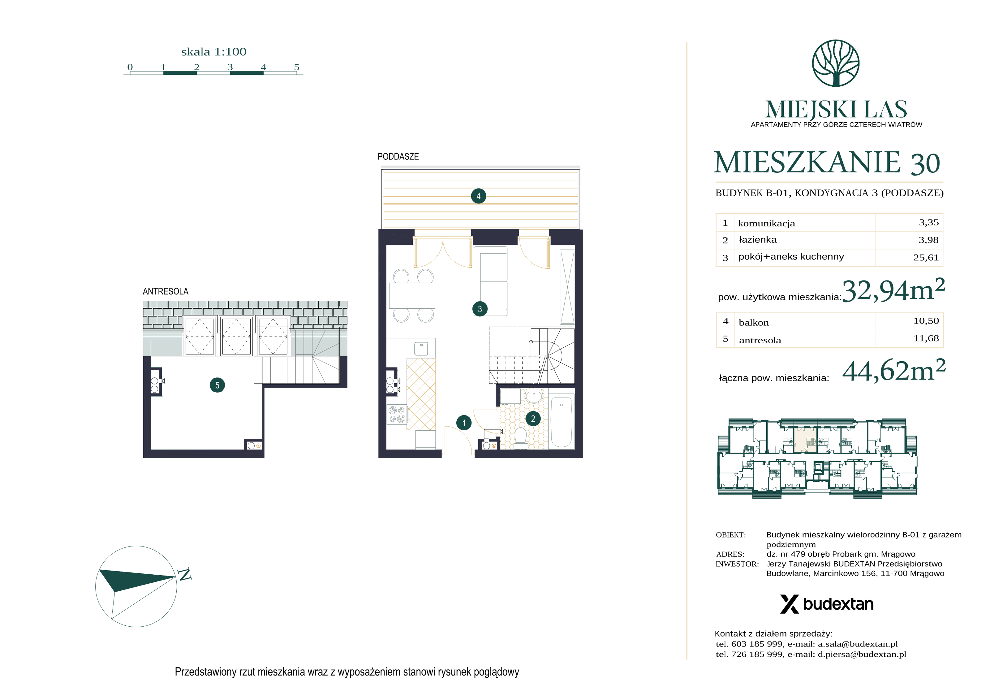 Mieszkanie 32,94 m², piętro 2, oferta nr M30, Miejski Las, Mrągowo, ul. Marcinkowo 156-idx