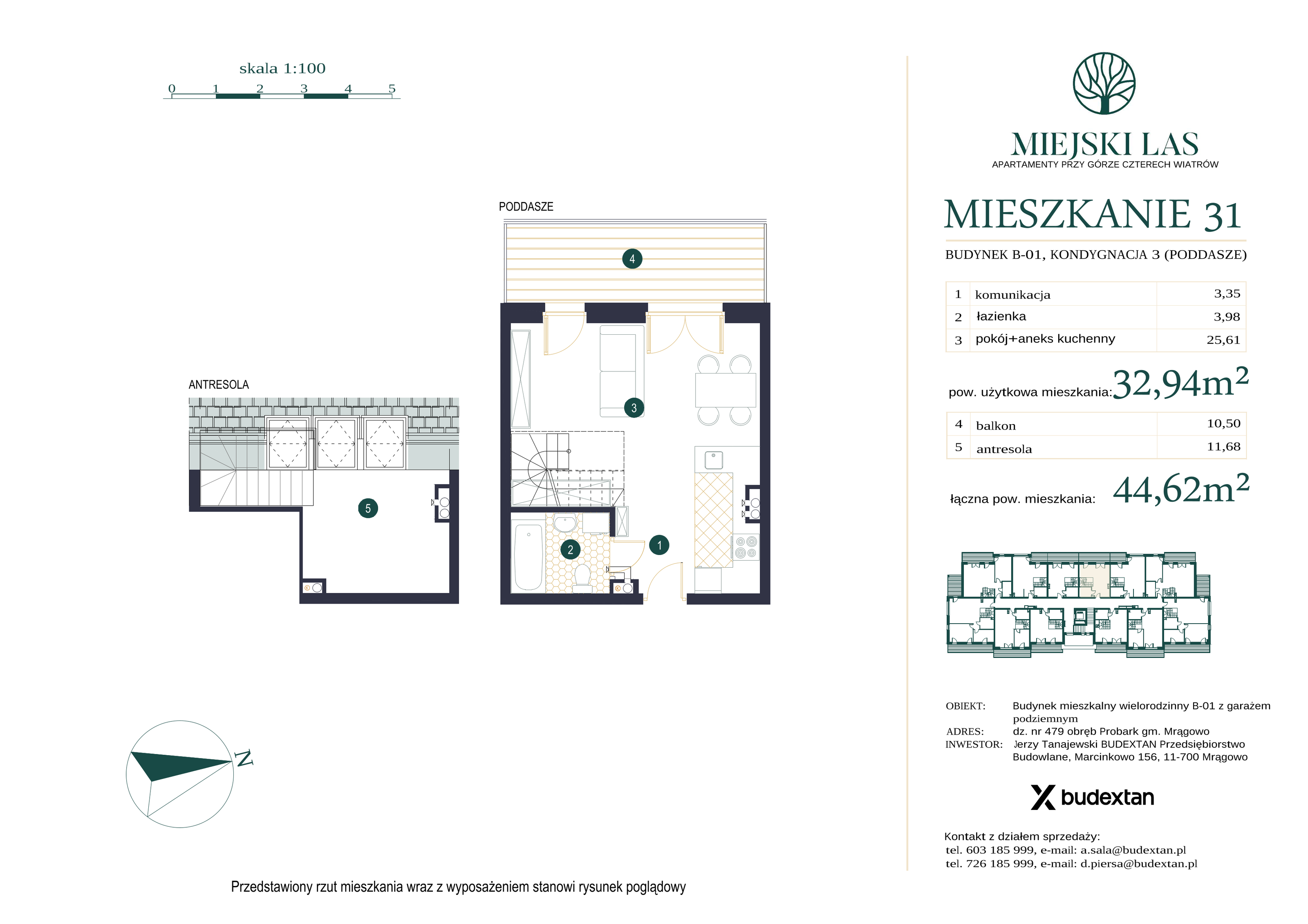 Mieszkanie 32,94 m², piętro 2, oferta nr M31, Miejski Las, Mrągowo, ul. Marcinkowo 156-idx