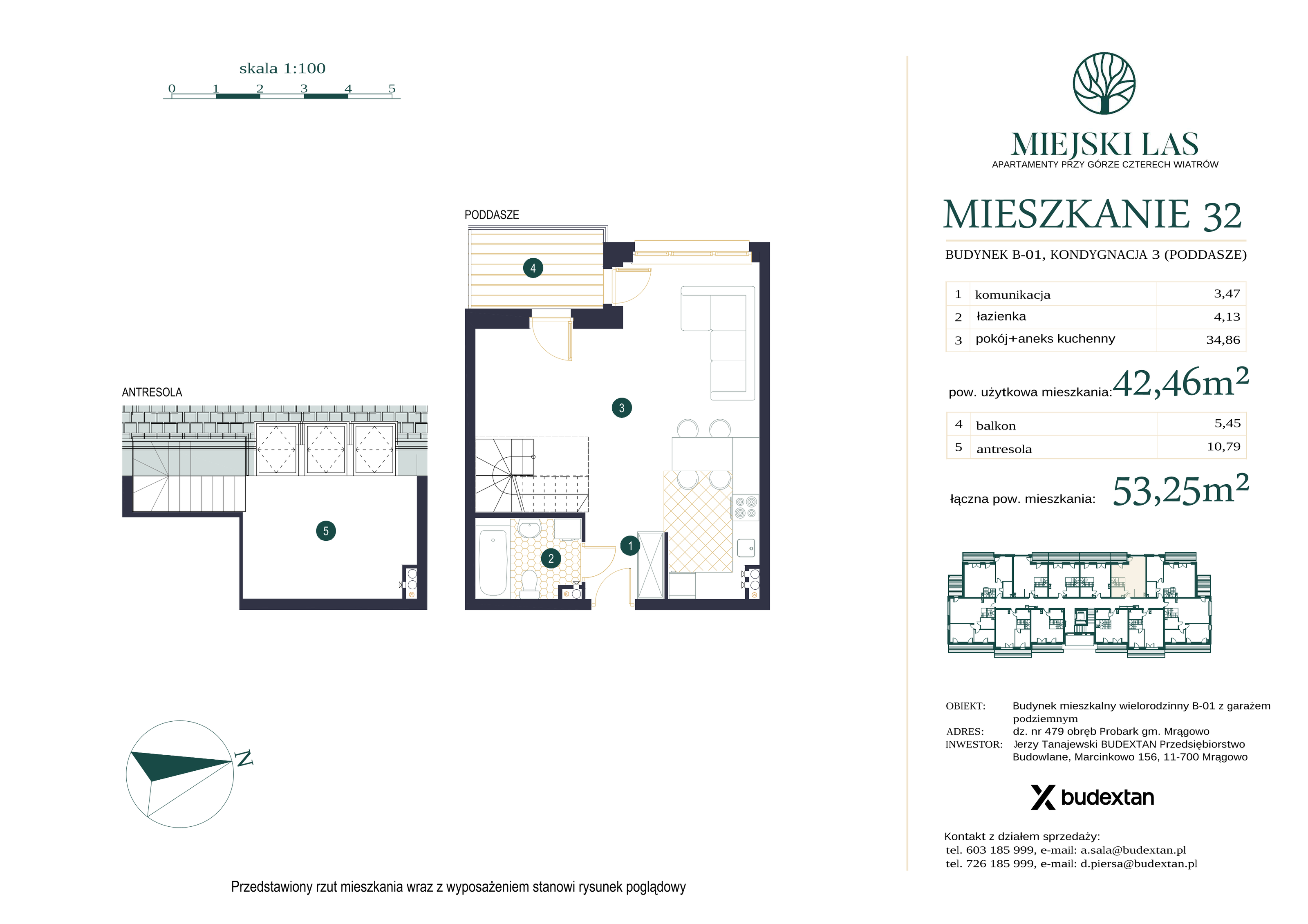 Mieszkanie 42,46 m², piętro 2, oferta nr M32, Miejski Las, Mrągowo, ul. Marcinkowo 156-idx