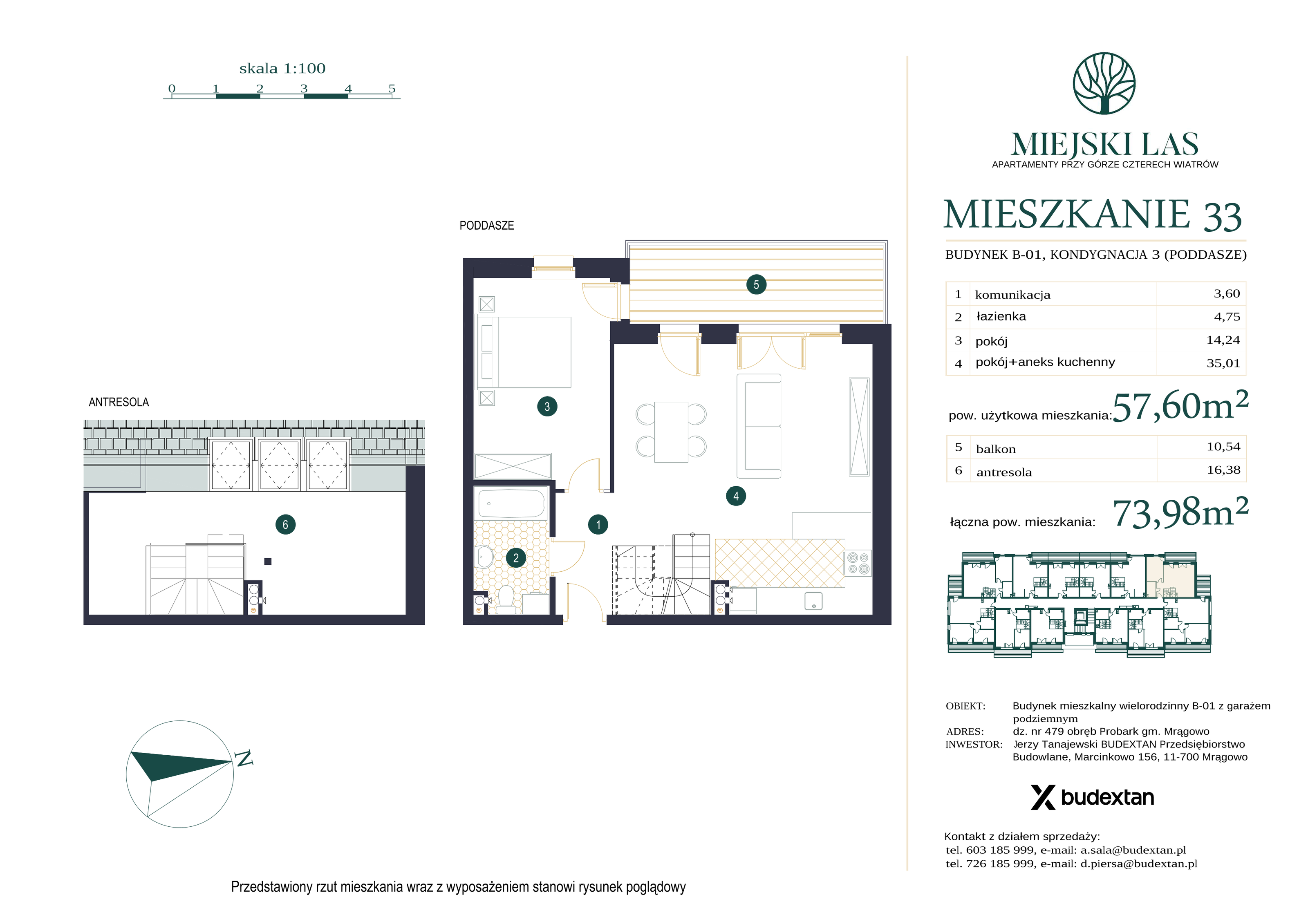 Mieszkanie 57,60 m², piętro 2, oferta nr M33, Miejski Las, Mrągowo, ul. Marcinkowo 156-idx