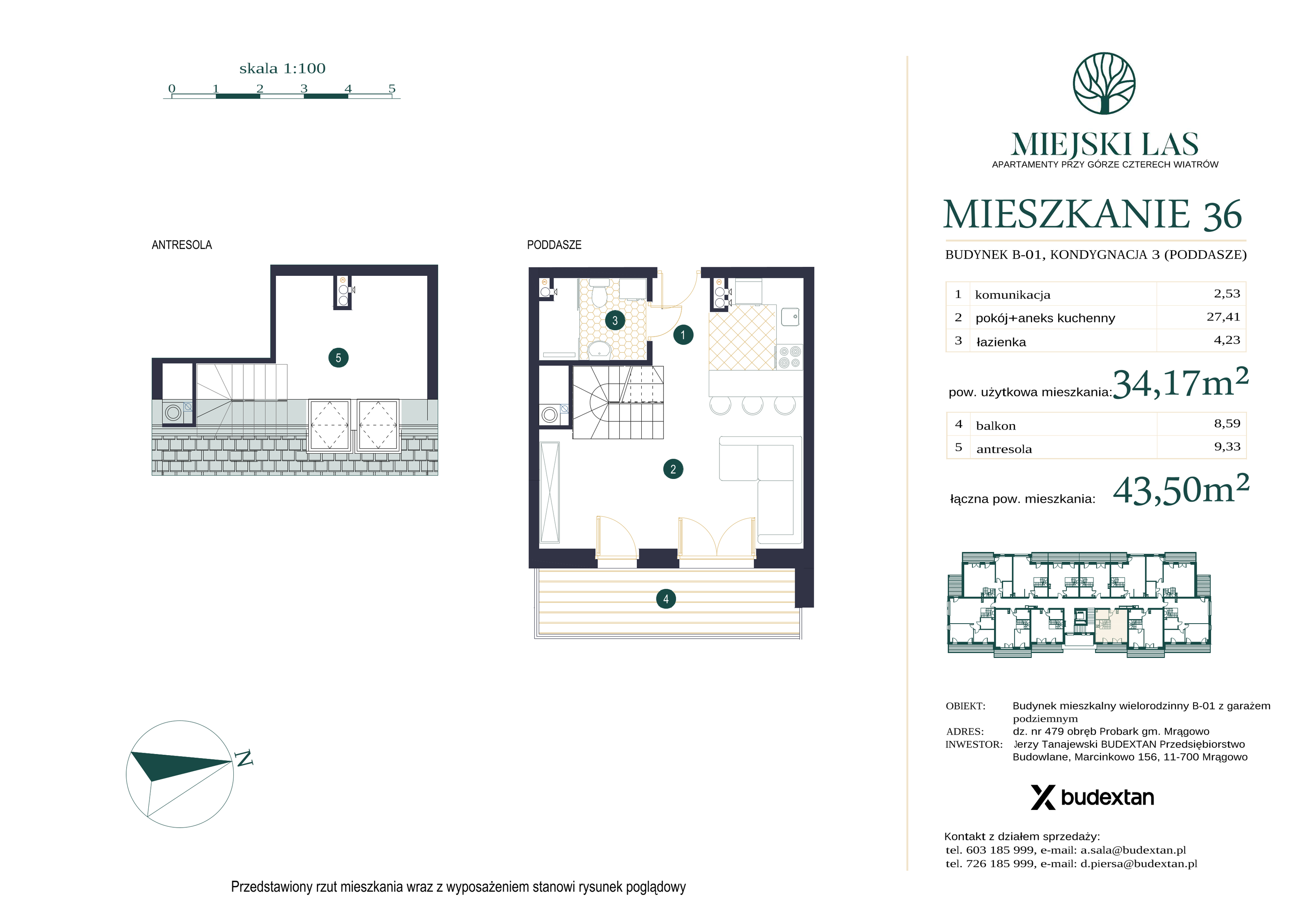 Mieszkanie 34,17 m², piętro 2, oferta nr M36, Miejski Las, Mrągowo, ul. Marcinkowo 156-idx