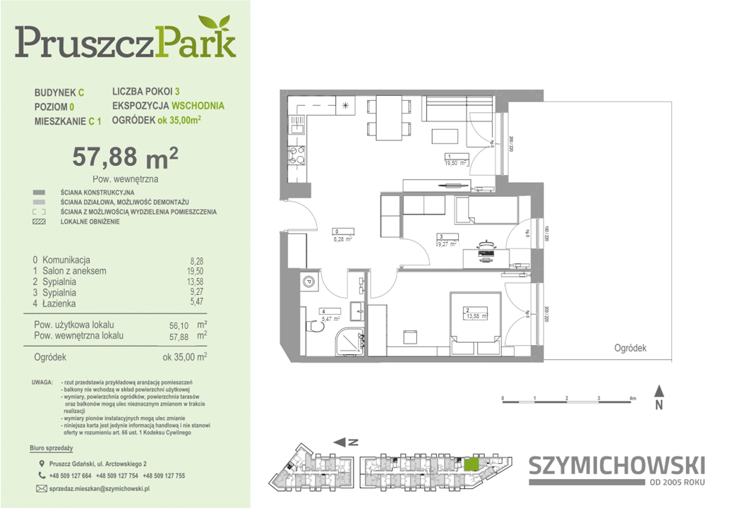 Mieszkanie 57,88 m², parter, oferta nr 0-C-1, Pruszcz Park, Pruszcz Gdański, ul. Arctowskiego -idx