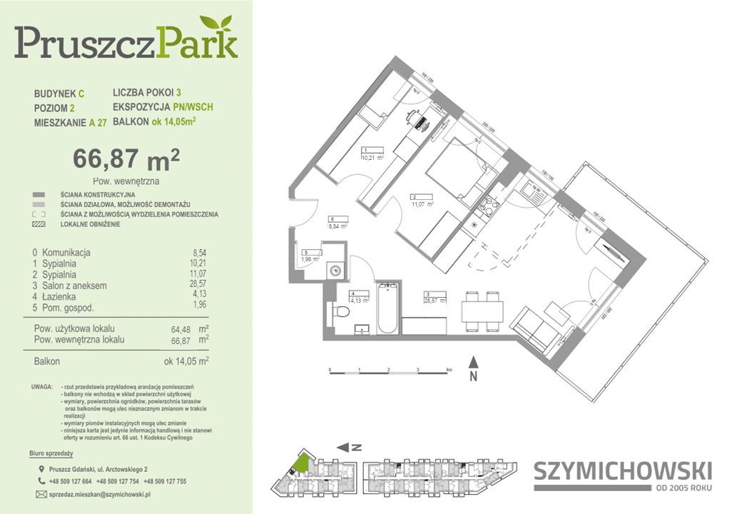 Mieszkanie 66,87 m², piętro 2, oferta nr 2-A-27, Pruszcz Park, Pruszcz Gdański, ul. Arctowskiego -idx