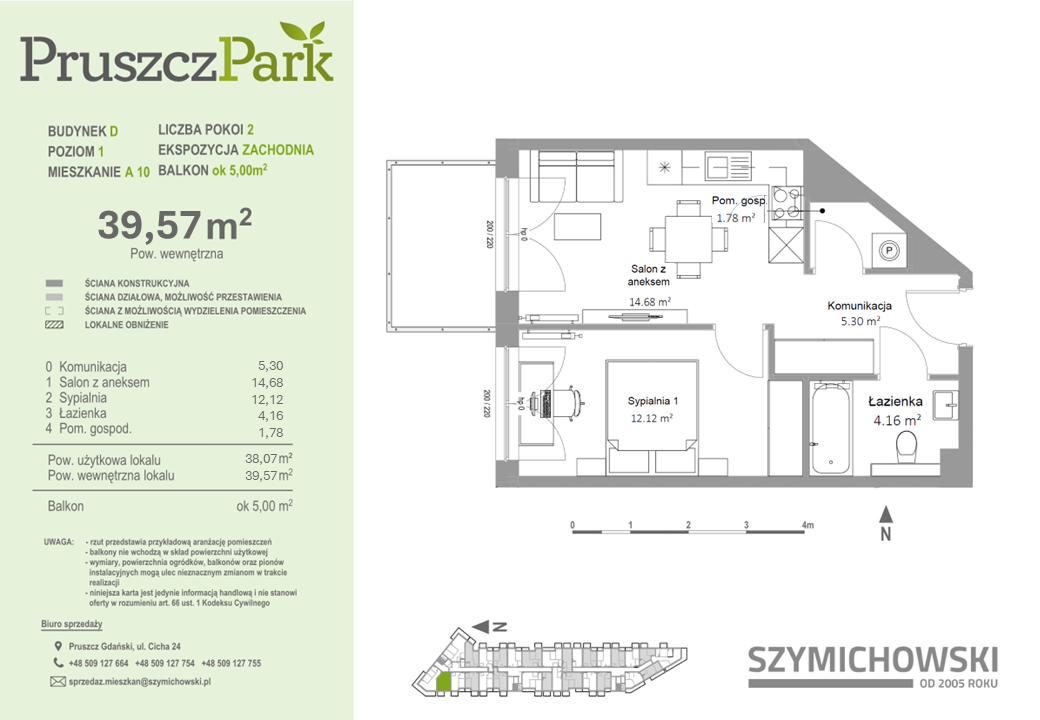 Mieszkanie 39,57 m², piętro 1, oferta nr D-A-10, Pruszcz Park, Pruszcz Gdański, ul. Arctowskiego -idx