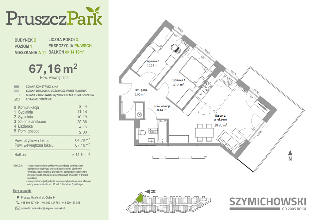 Mieszkanie 67,16 m², piętro 1, oferta nr D-A-11, Pruszcz Park, Pruszcz Gdański, ul. Arctowskiego -idx