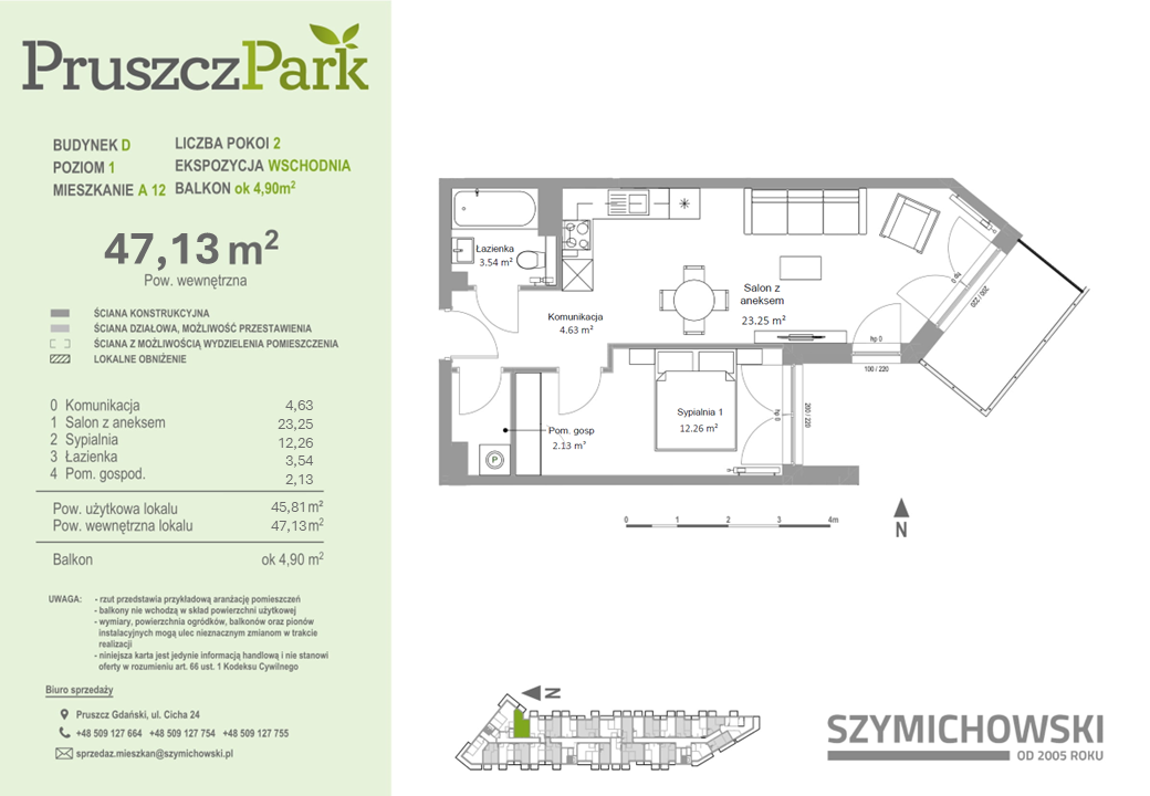 Mieszkanie 47,13 m², piętro 1, oferta nr D-A-12, Pruszcz Park, Pruszcz Gdański, ul. Arctowskiego -idx